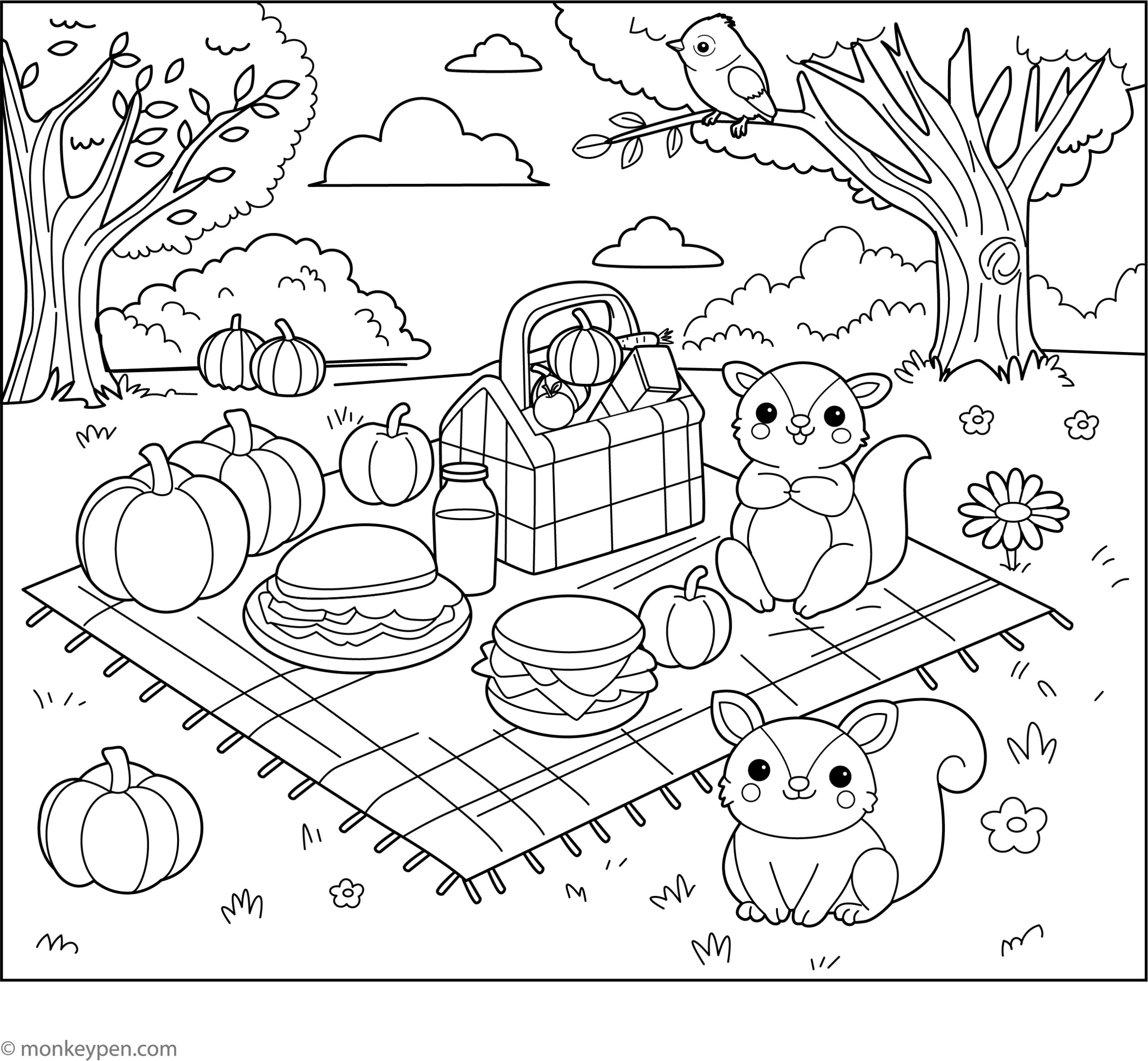 Autumn Fall Picnic Coloring Page Autumn Fall Picnic Coloring Page