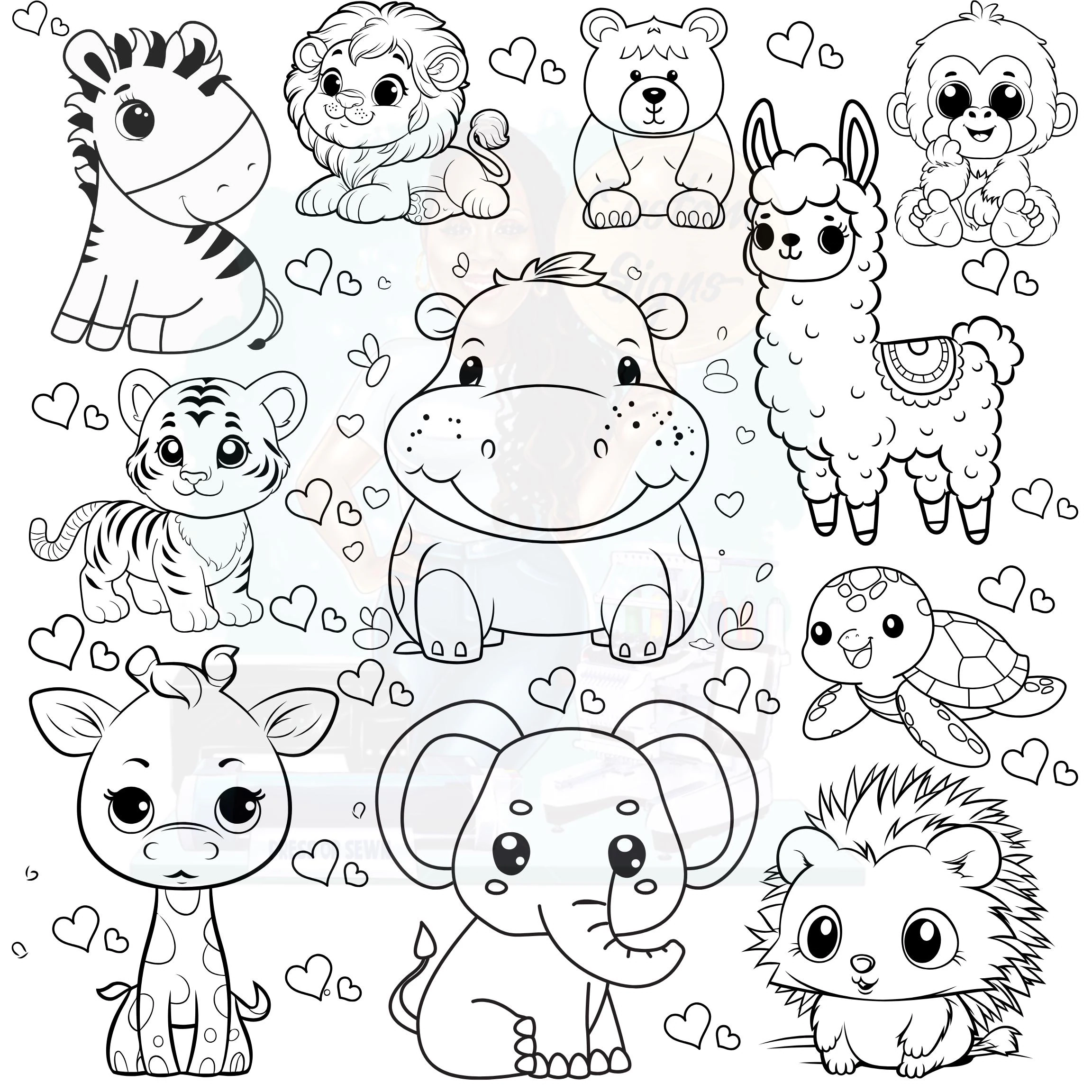 Baby Animals Coloring Page Large 24x24 Printable Coloring Sheet For Adults And Kids Fun Birthday And Party themed Design Etsy
