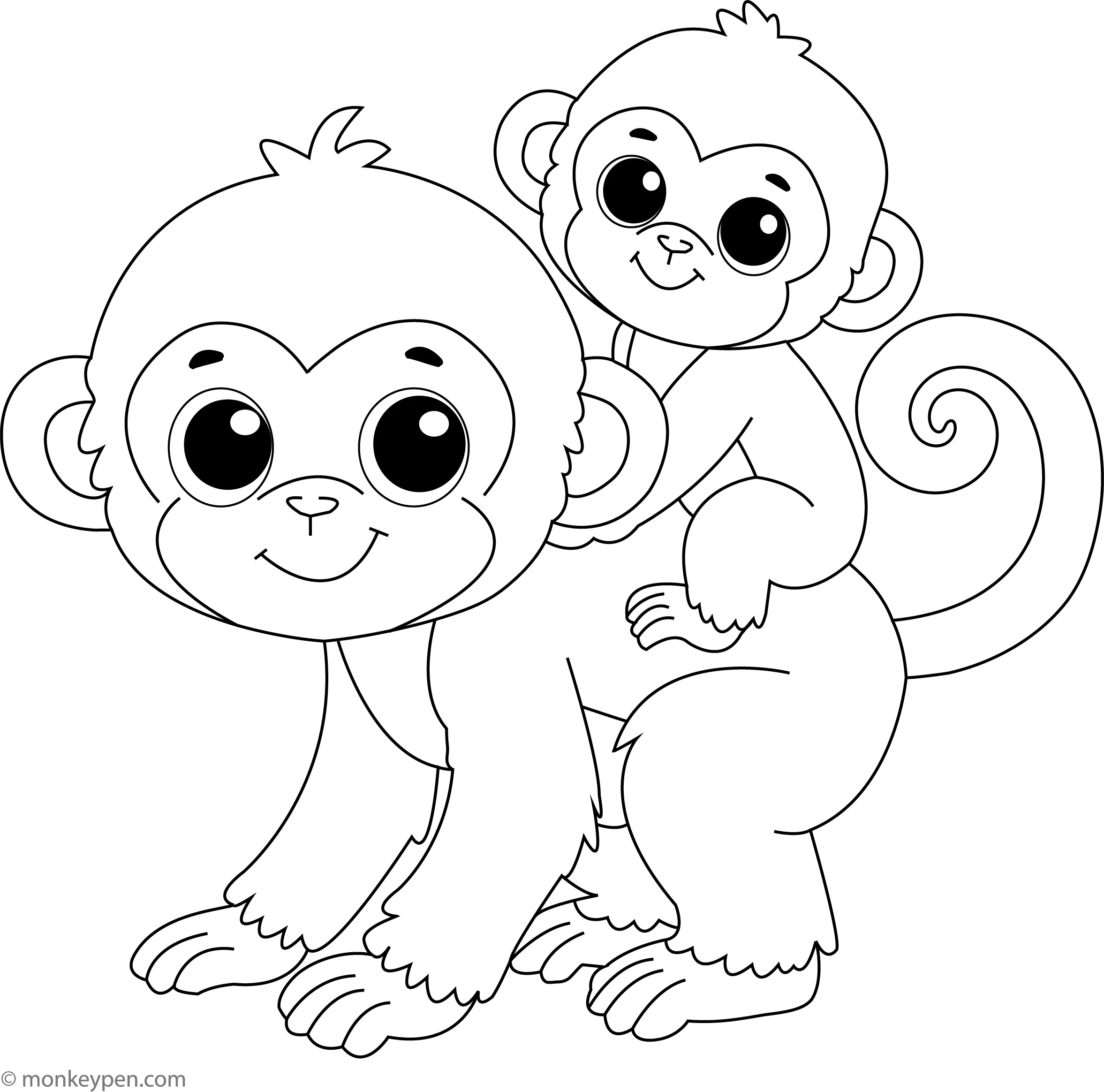 Baby Monkey And Mom Free Kids Coloring Page Baby Monkey And Mom Free Kids Coloring Page