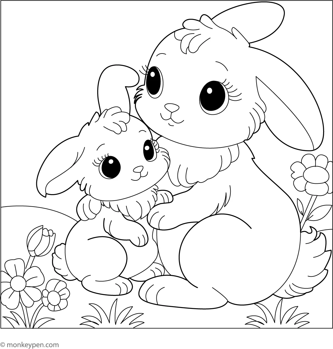 Baby Rabbit With Mom Coloring Page Baby Rabbit With Mom Coloring Page