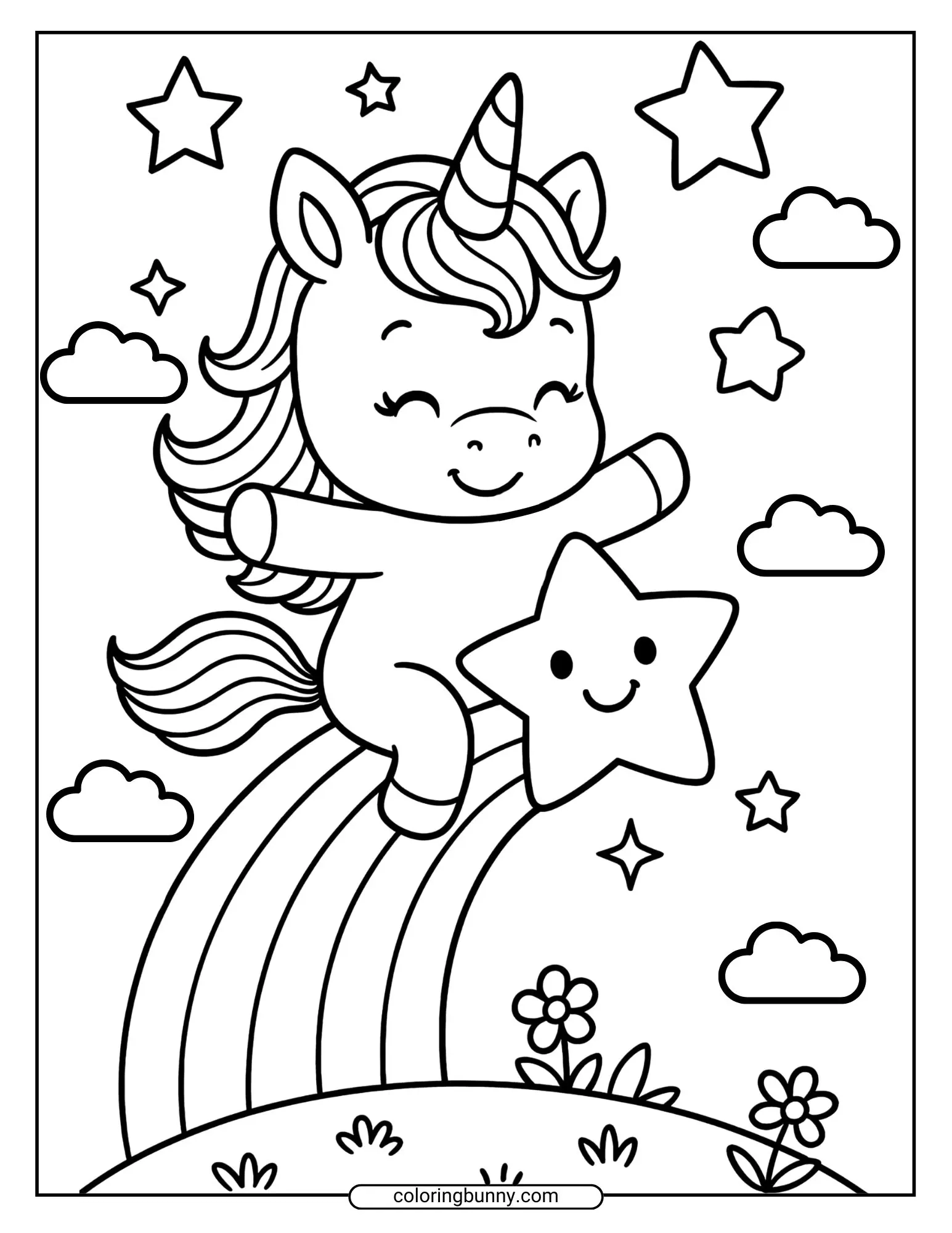 unicorn and rainbow coloring pages
