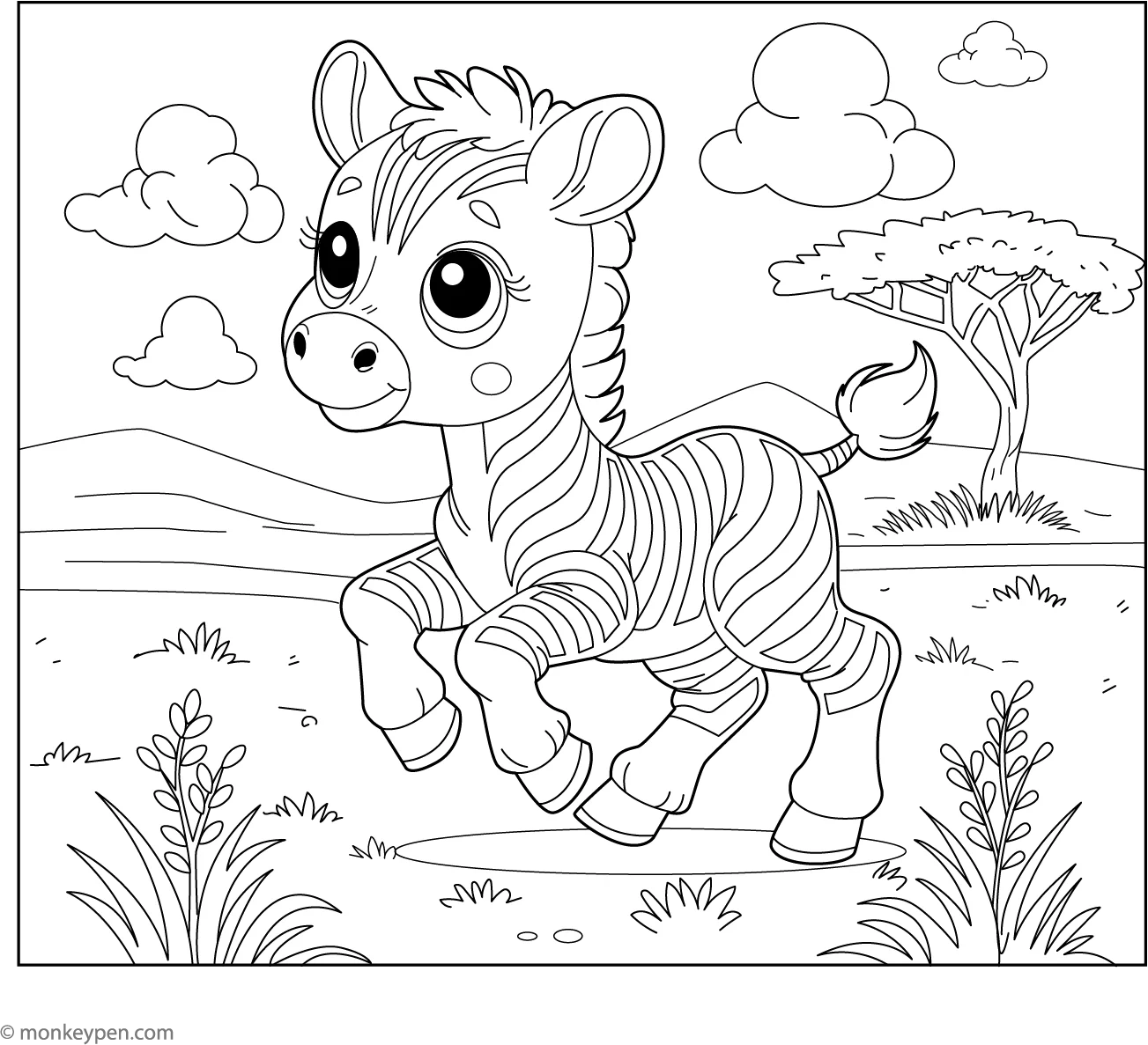Baby Zebra Learning To Walk Coloring Page Fun For Kids