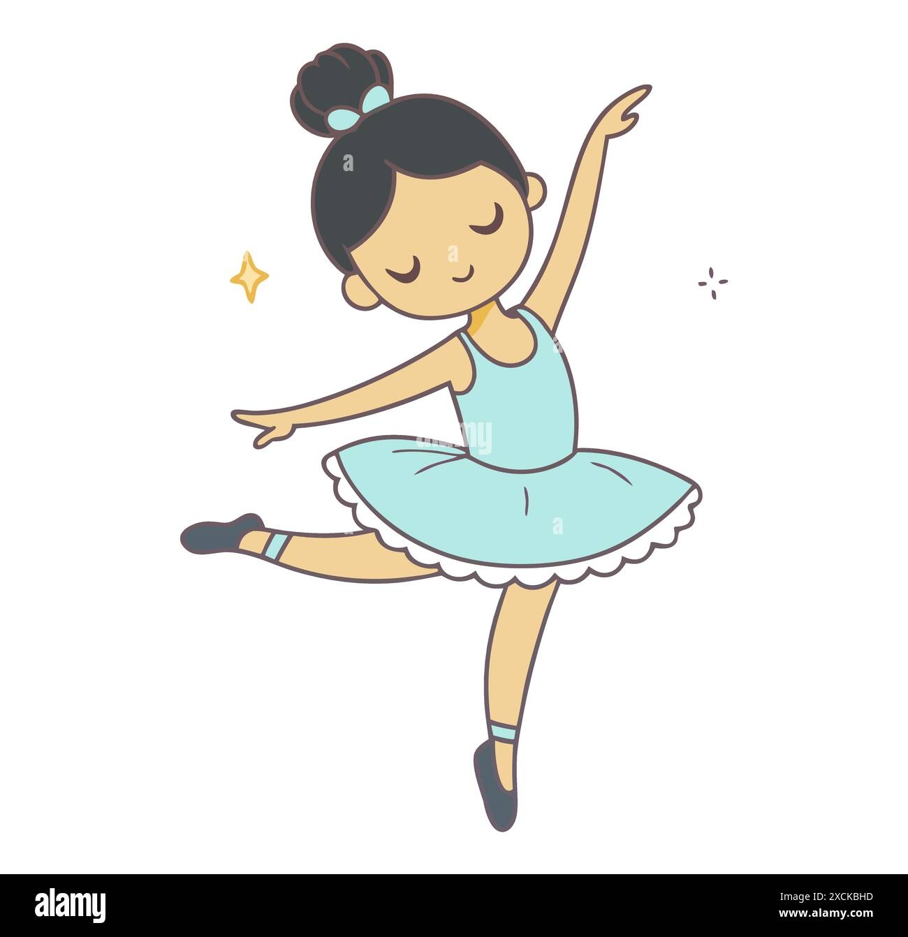 Ballerina Girl Dancing In Blue Dress Cartoon Drawing Style Stock Vector Image Art Alamy