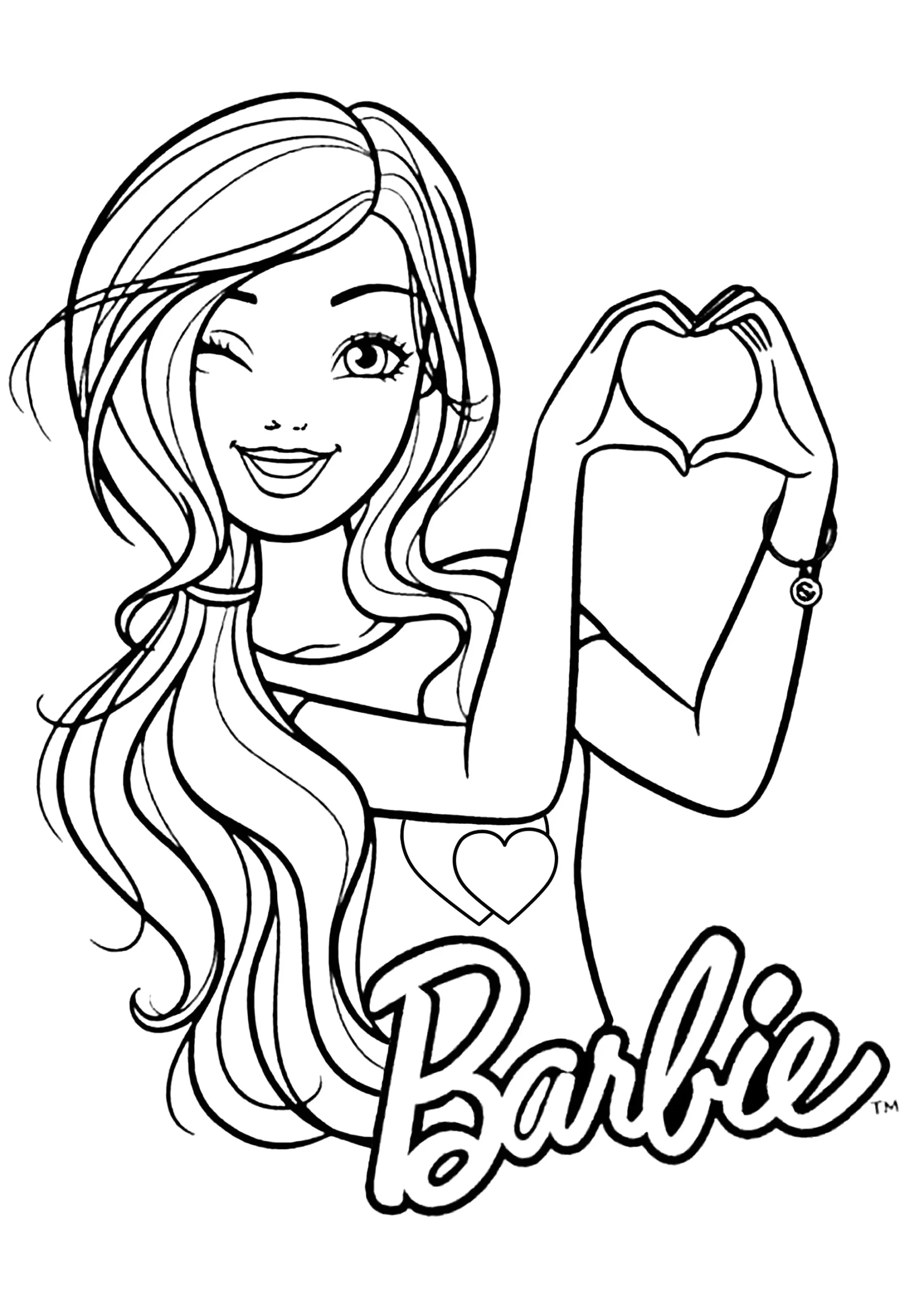 Barbie Making A Heart Symbol With Her Hands Barbie Coloring Pages