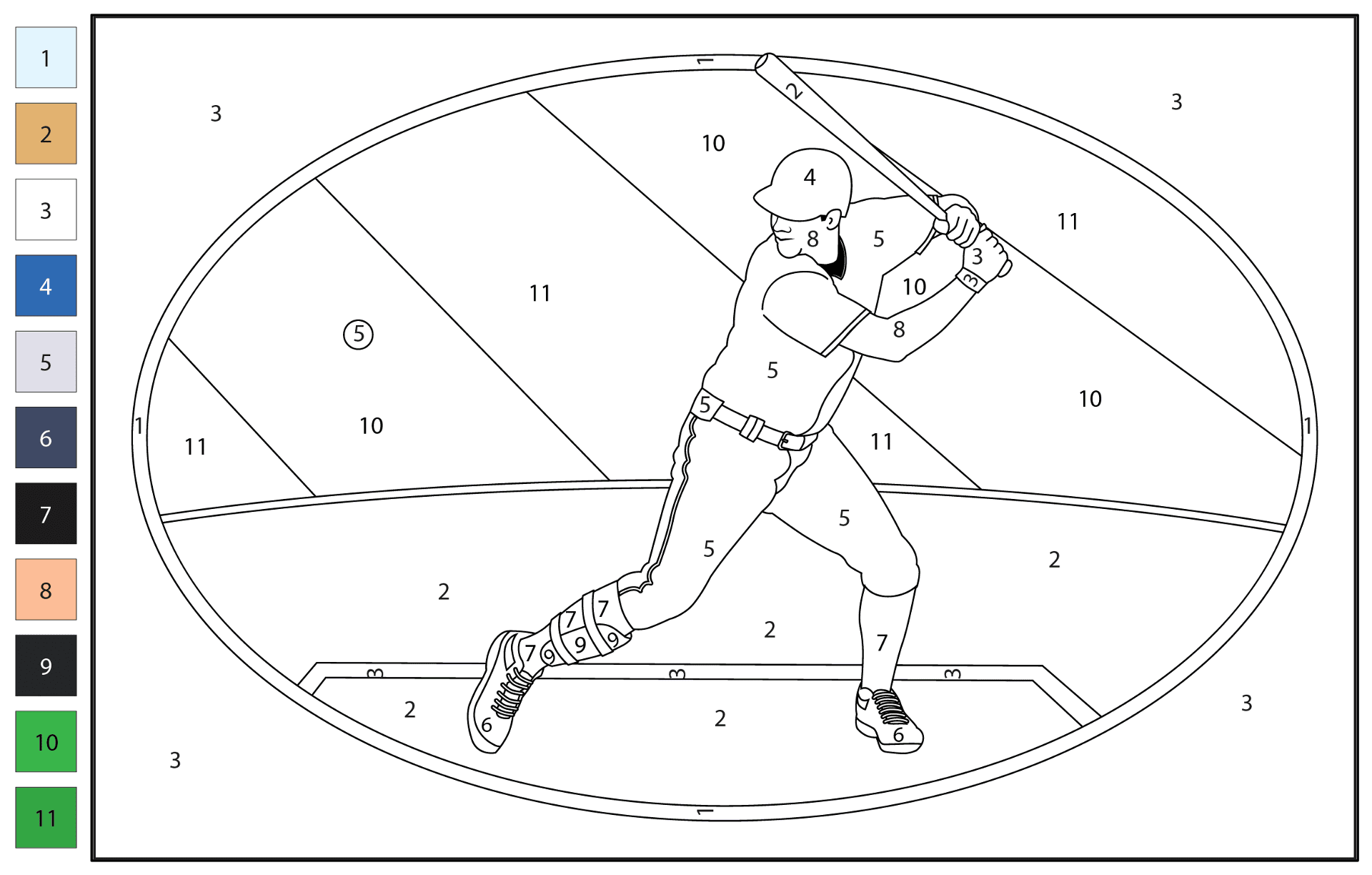 Baseball Color By Number Coloring Page Free Printable