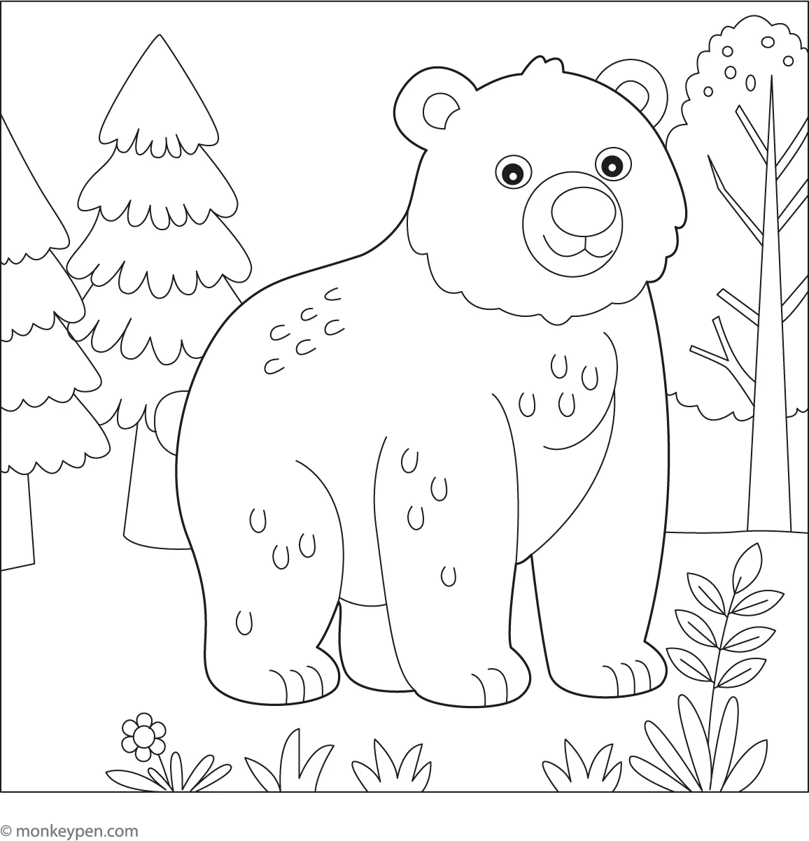 Bear In A Forest Coloring Page