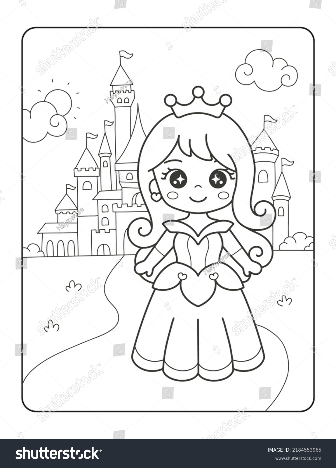 Beautiful Princess Castle Printable Coloring Page Stock Vector Royalty Free 2184553965 Shutterstock