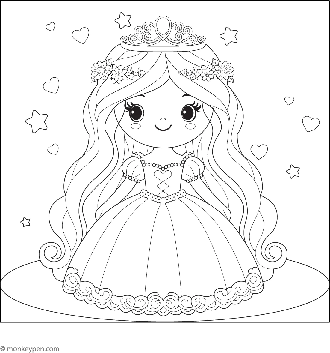 coloring page of a princess