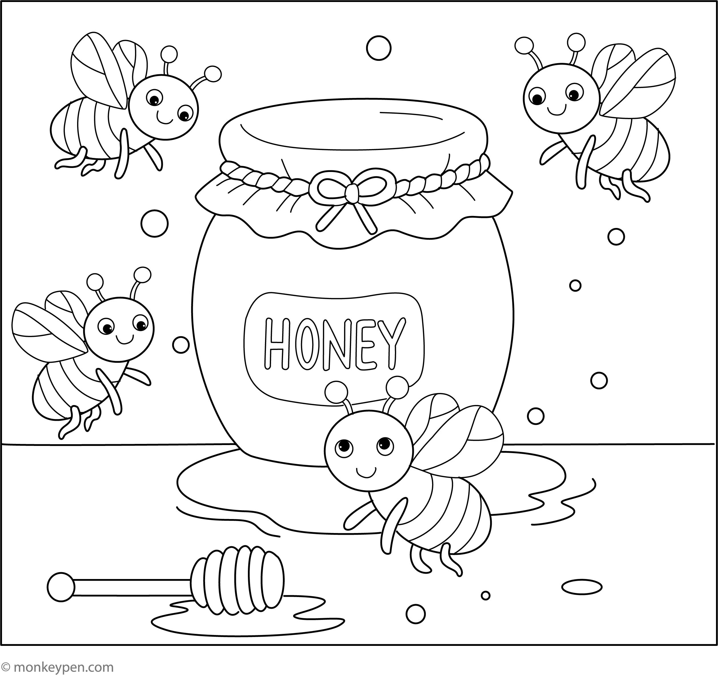 Bees And Honey Jar Coloring Page Bees And Honey Jar Coloring Page