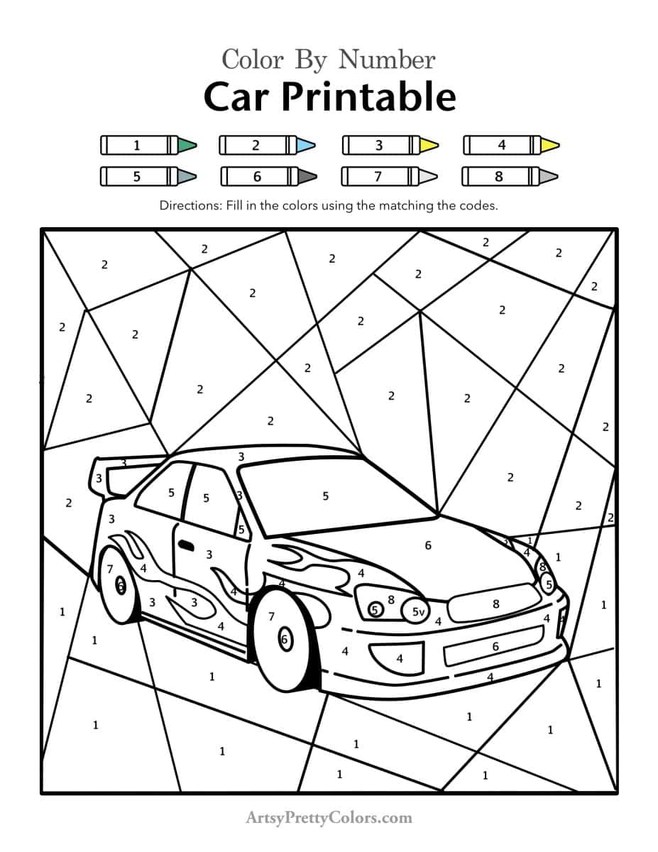 Best Color By Number Car Printables For Free Artsy Pretty Colors