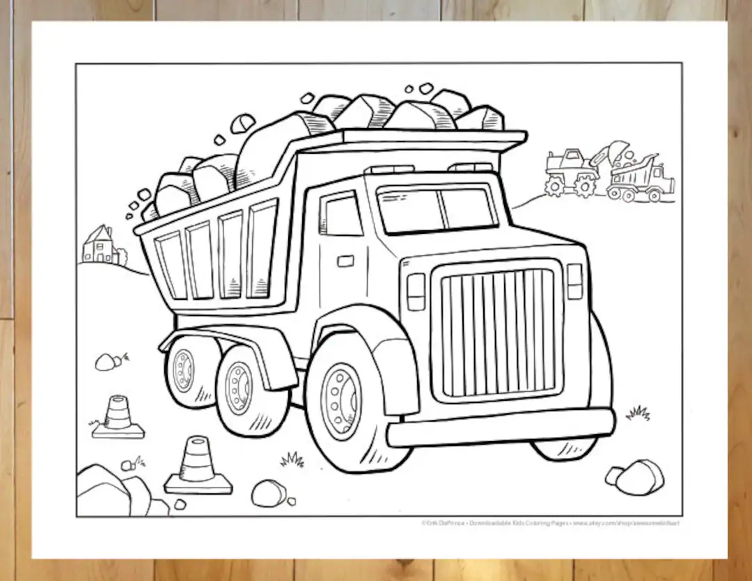 Big Construction Dump Truck Coloring Page Downloadable PDF File Etsy Denmark
