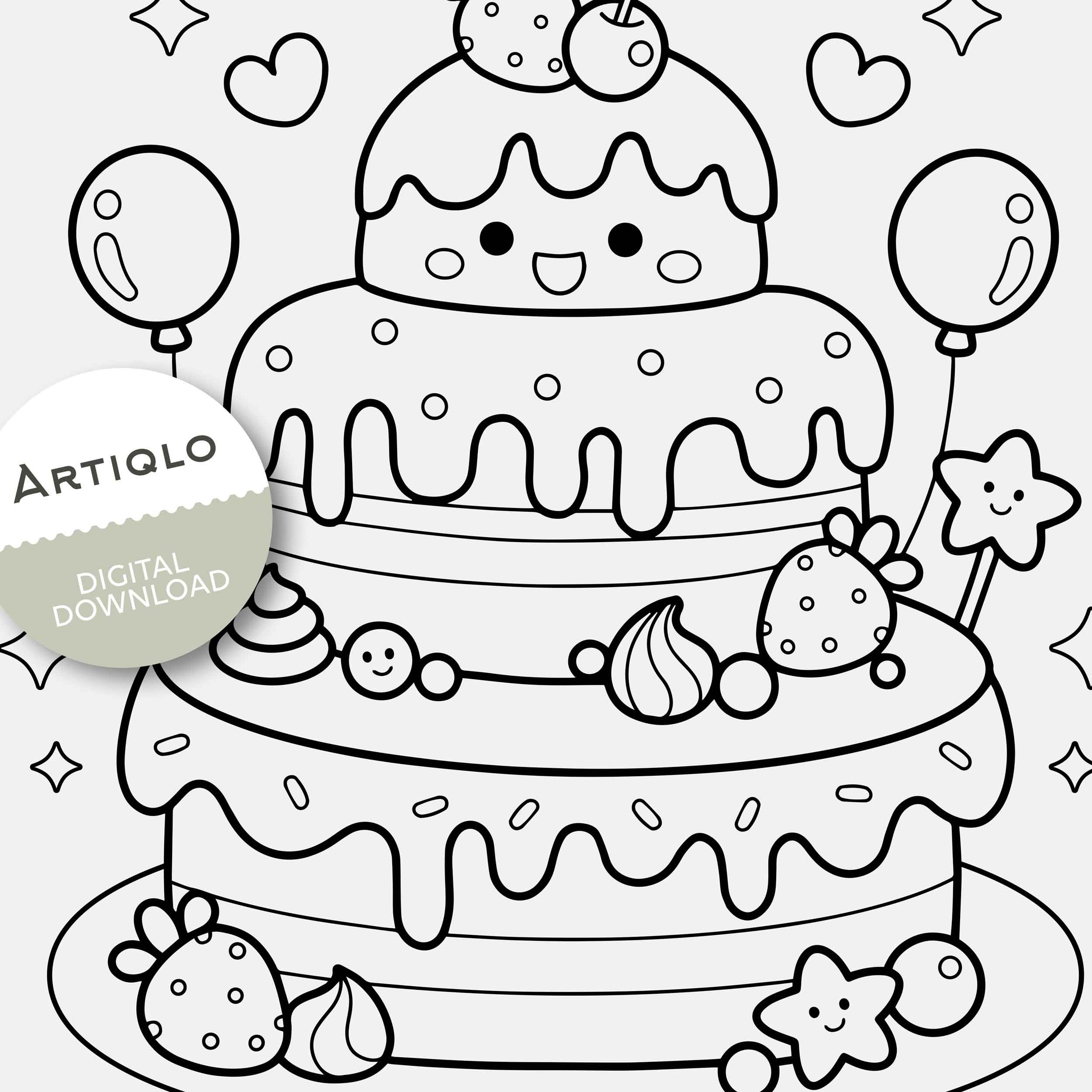 coloring pages of a birthday cake