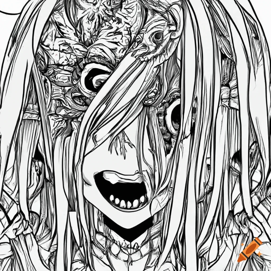 Black And White Anime style Horror Coloring Pages On Craiyon