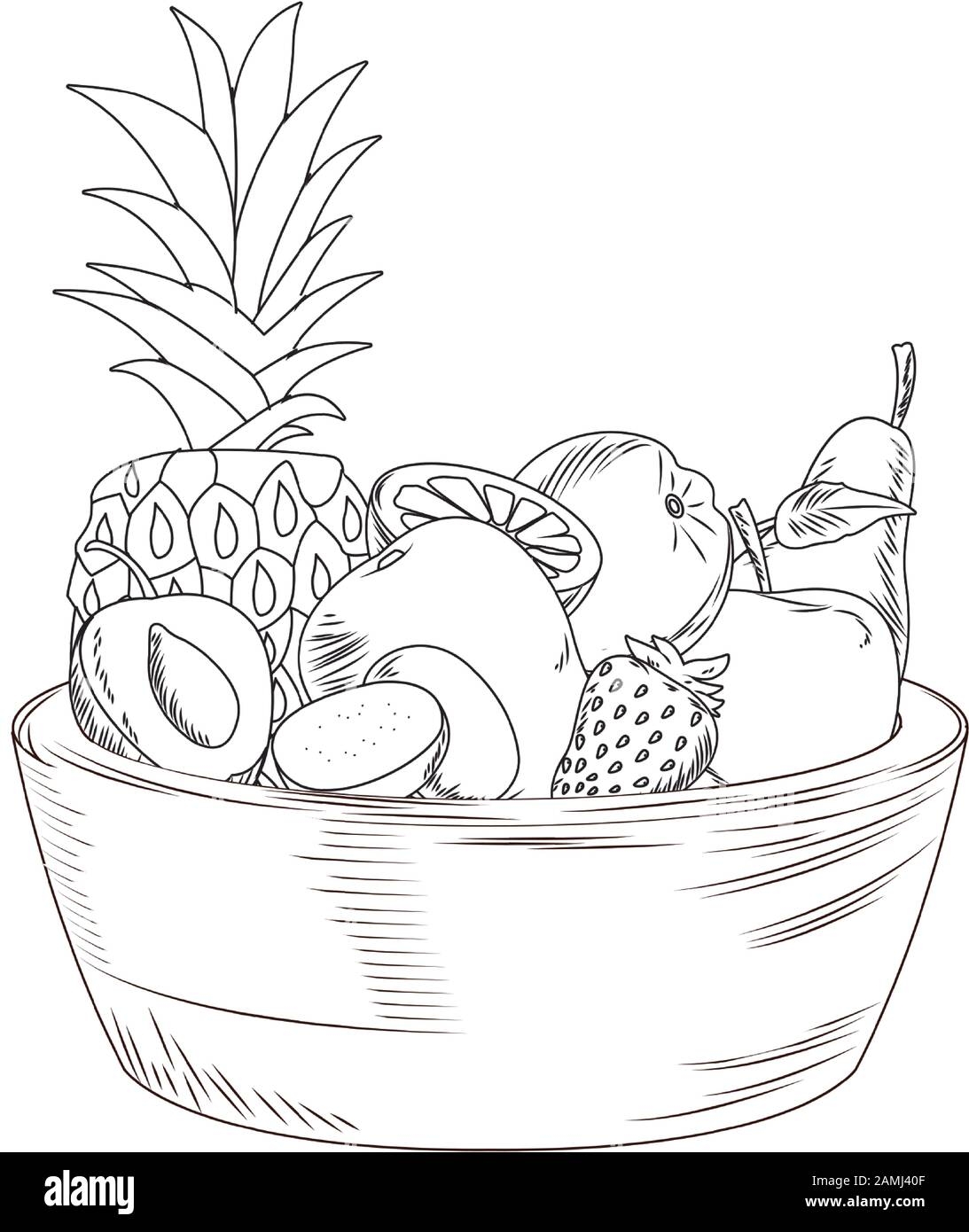 Bowl With Tropical Fruits Icon Sketch Design Stock Vector Image Art Alamy