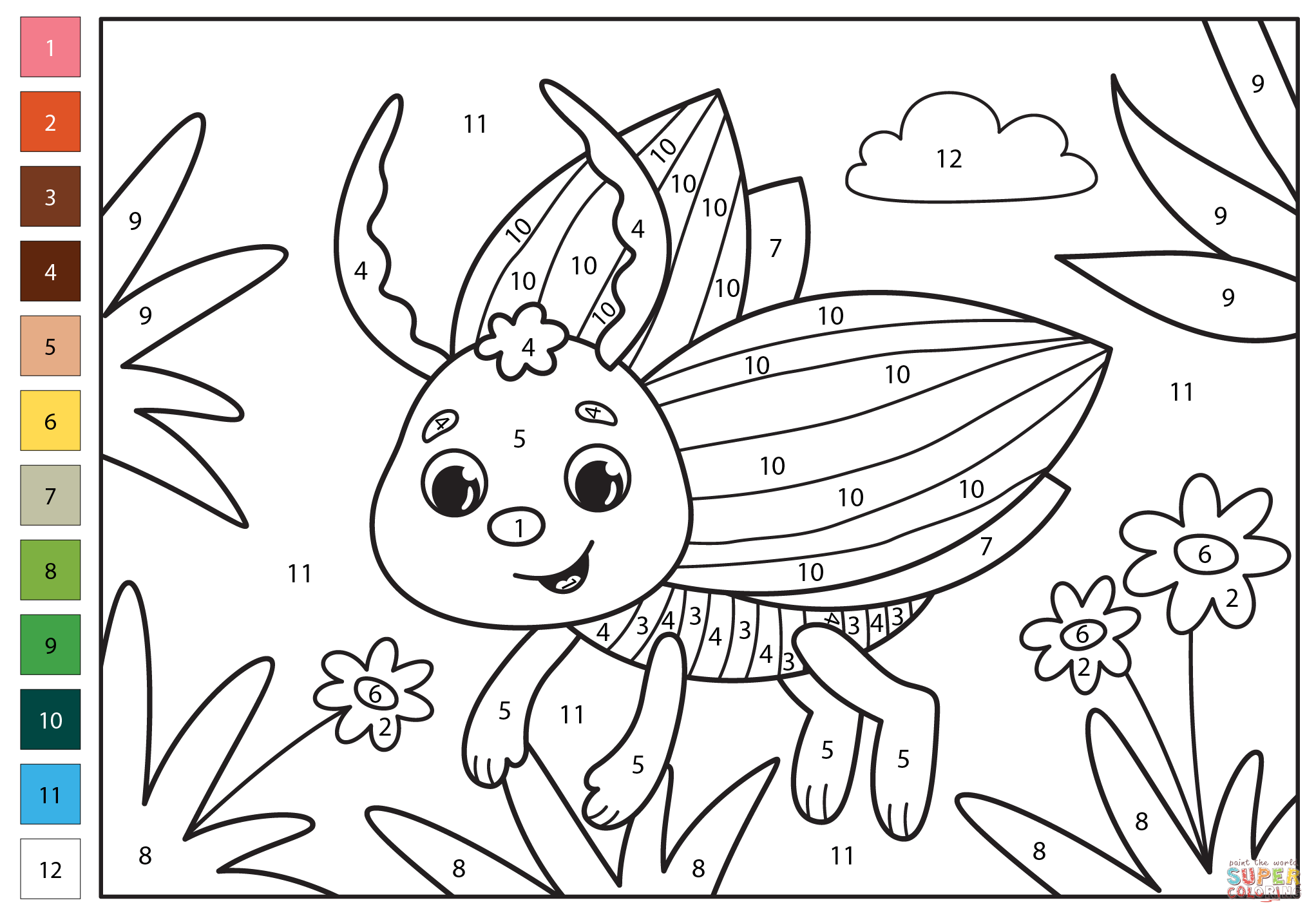 Bug Color By Number Coloring Page Free Printable