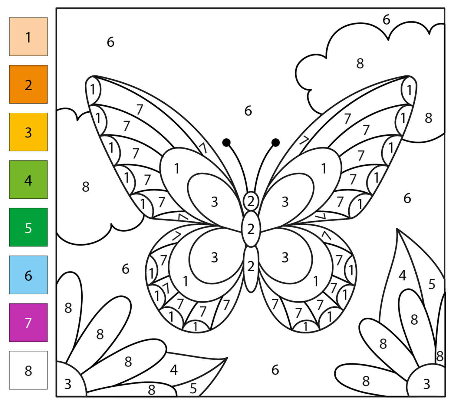 Butterfly Color By Number Coloring Page Free Printable