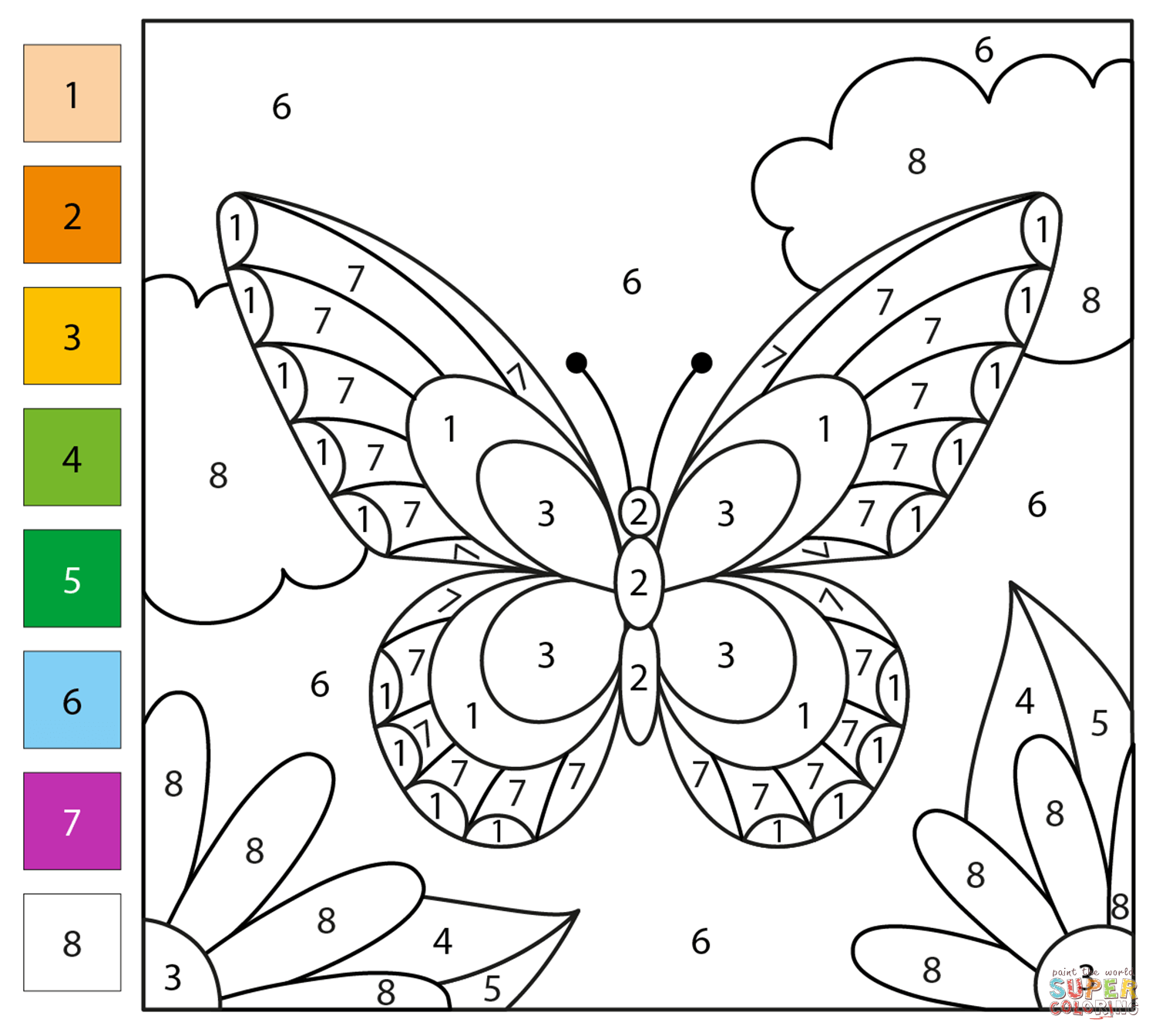 Butterfly Color By Number Coloring Page Free Printable
