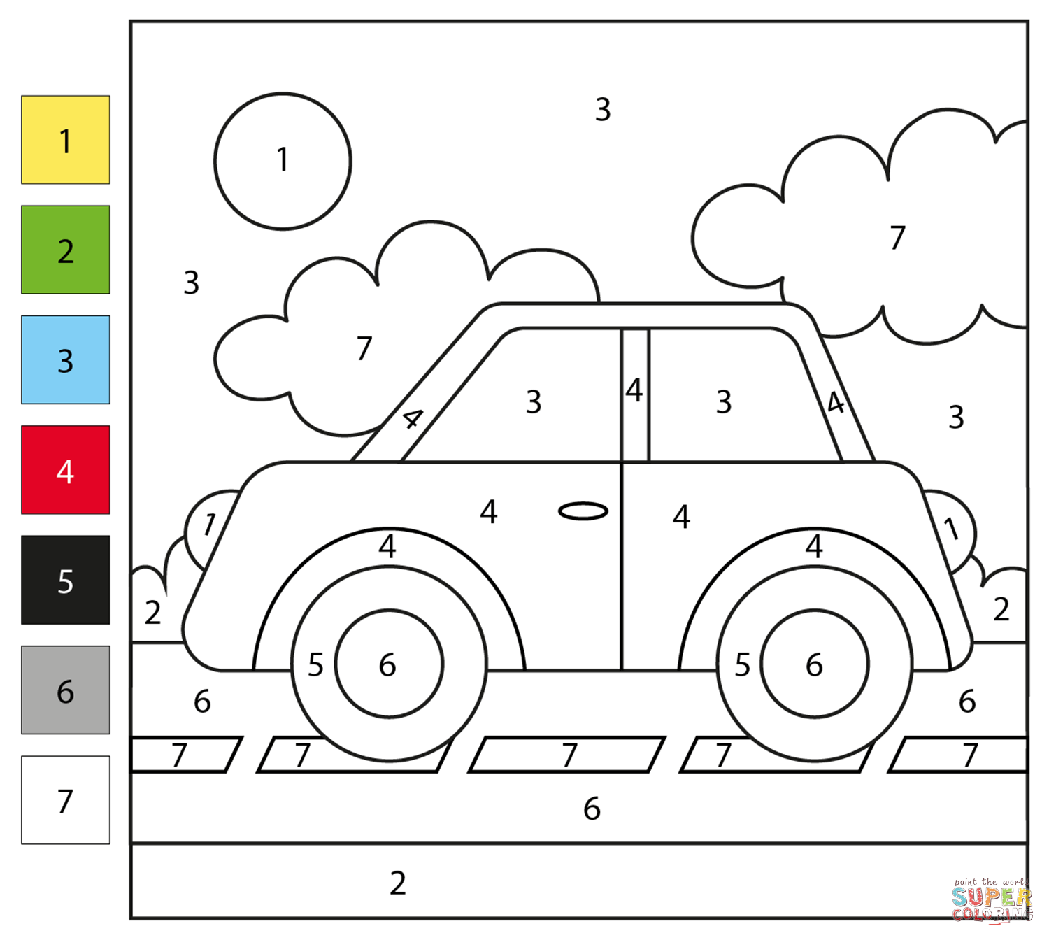 Car Color By Number Coloring Page Free Printable