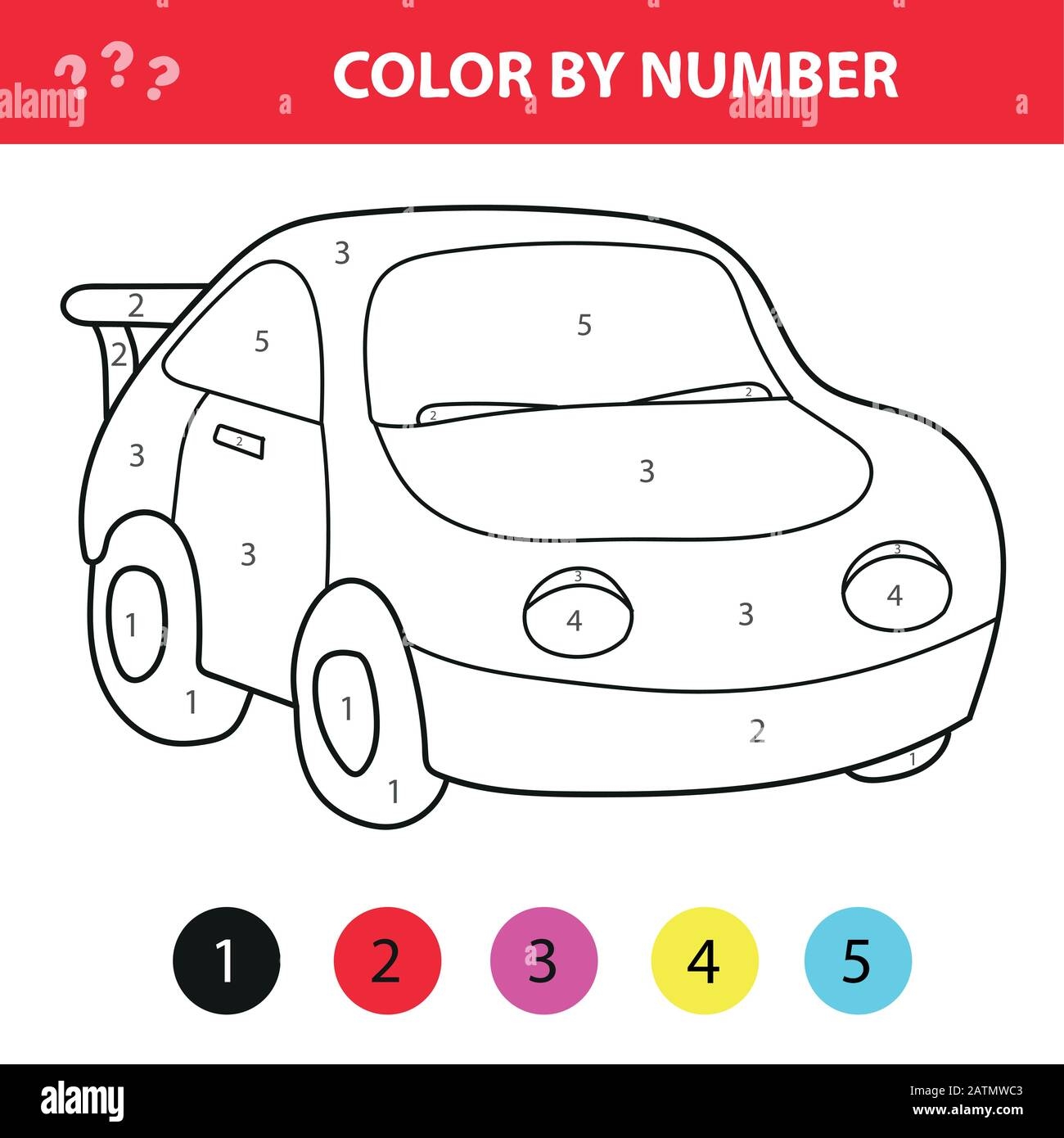 Car In Cartoon Style Color By Number Education Paper Game For Development Of Children Coloring Page Kids Preschool Activity Printable Worksheet Stock Vector Image Art Alamy