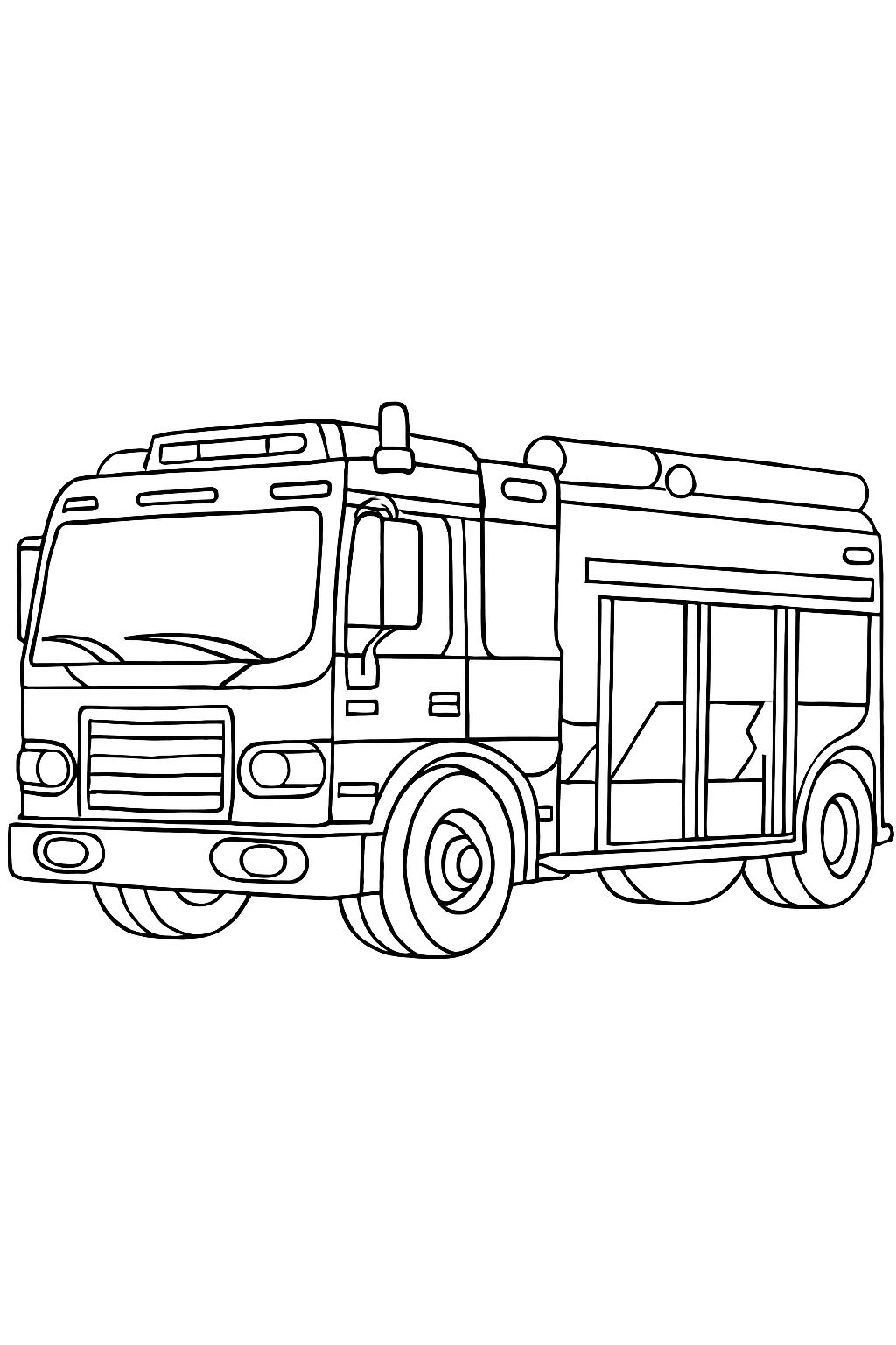 Cartoon Fire Truck Black And White Line Drawing Coloring Book Page Playground