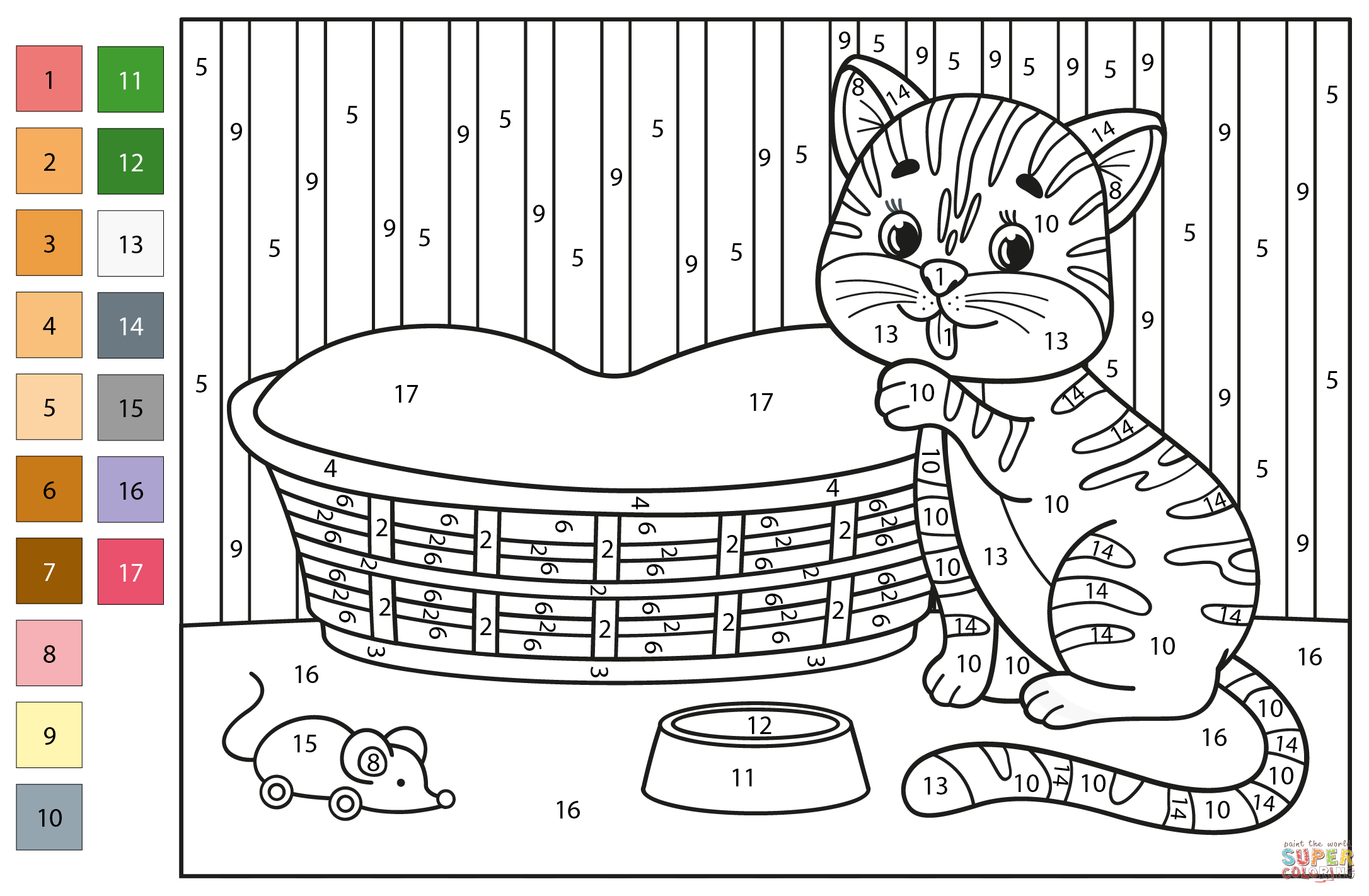 Cat Color By Number Coloring Page Free Printable