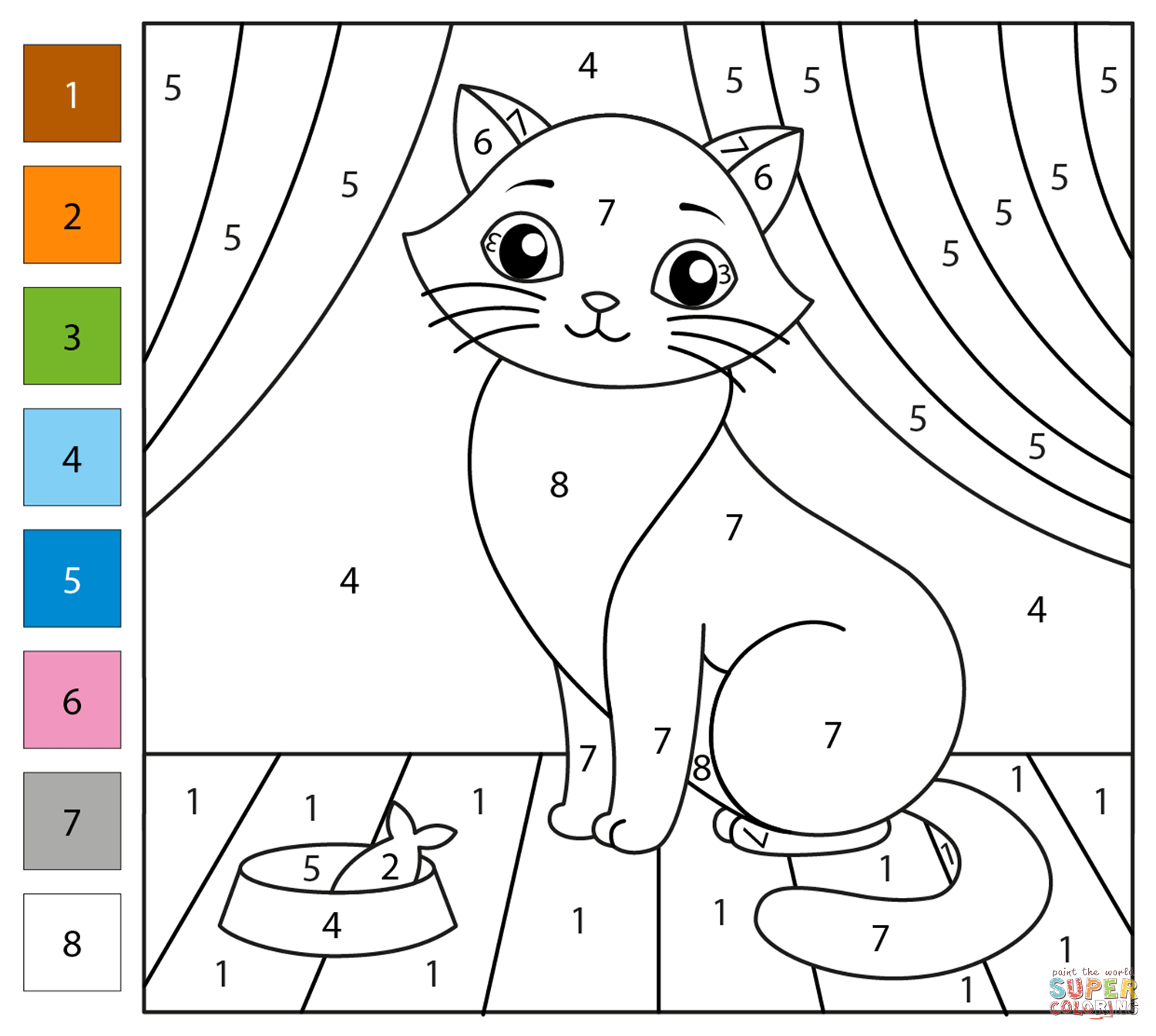 Cat Color By Number Coloring Page Free Printable Cat Color By Number Coloring Page Free Printable