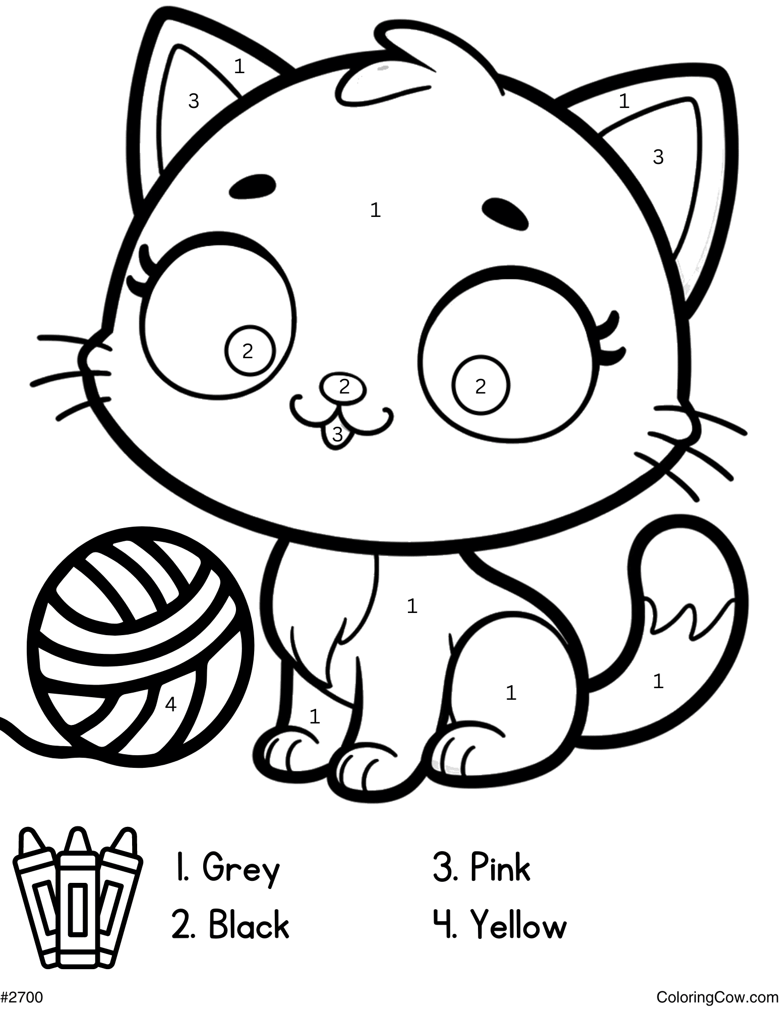 Cat Color By Number Coloring Page