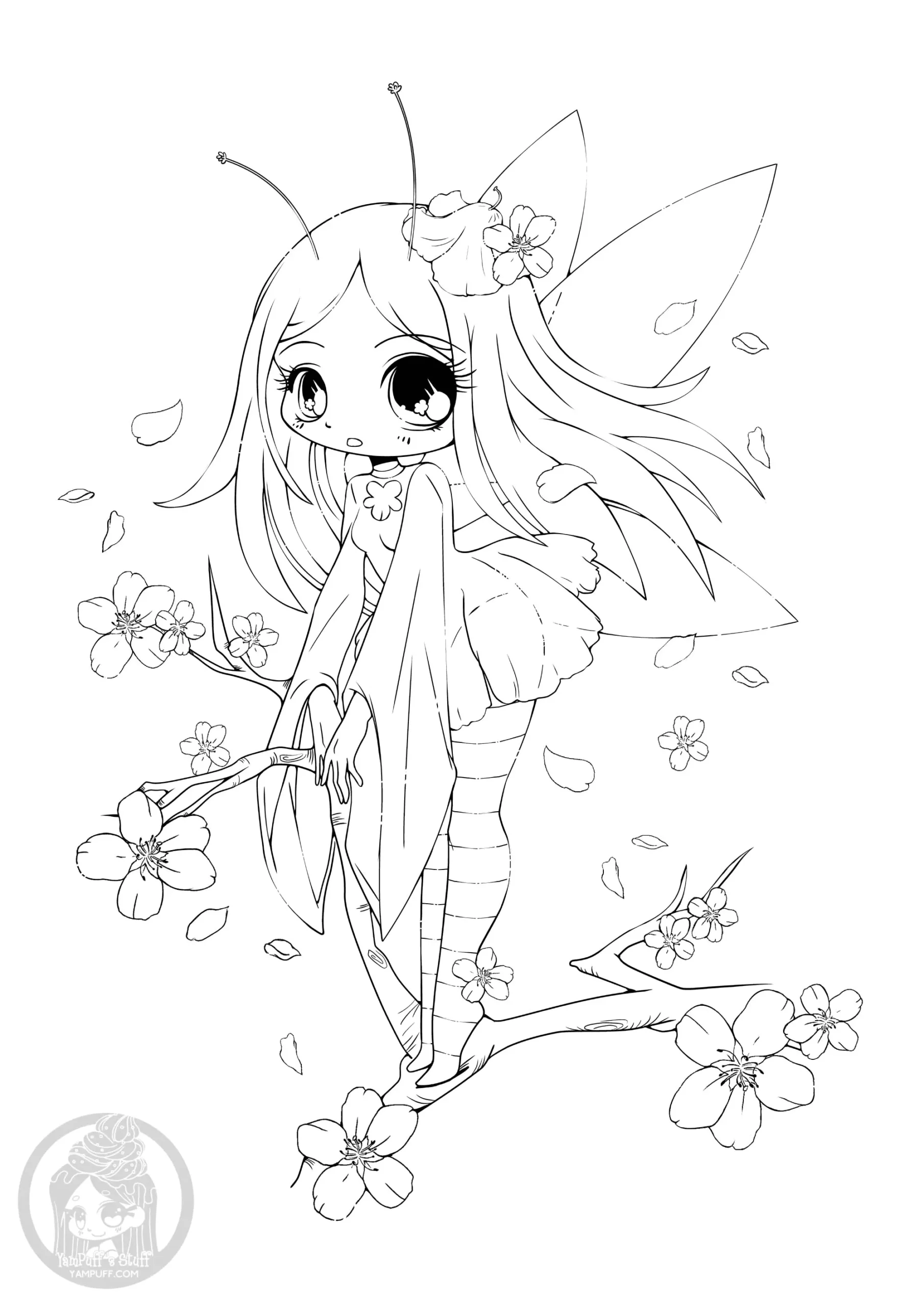 Cherry Fairy Kawaii Coloring Pages