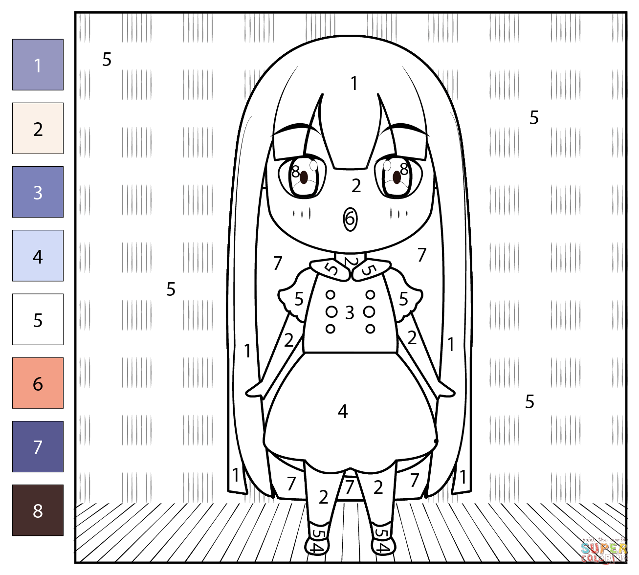 Chibi Girl Color By Number Coloring Page Free Printable
