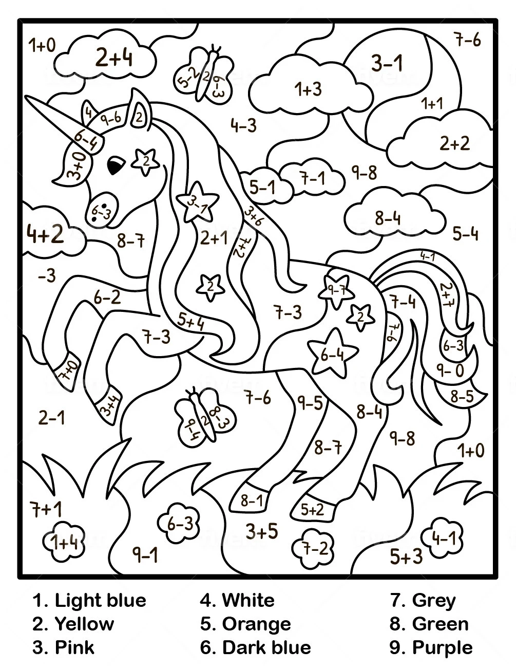 Children s Color By Number Printable Fantasy Princess Unicorn PDF Printable Coloring Pages Instant Download Kids Coloring Pages Etsy