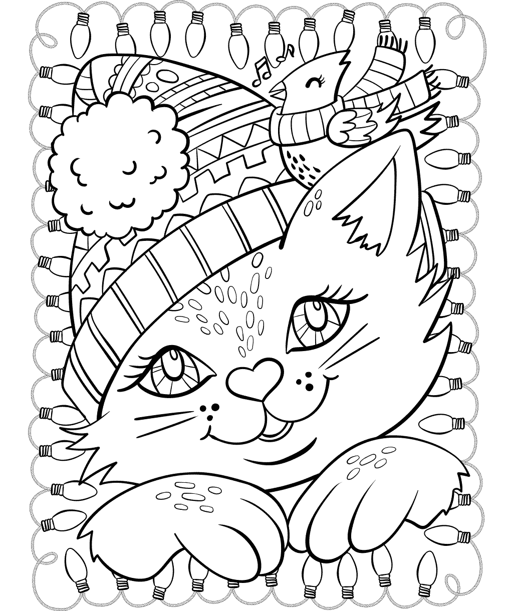 Christmas Cat And Cardinal Free Printable Coloring Sheet For Kids Christmas Cat And Cardinal Free Printable Coloring Sheet For Kids