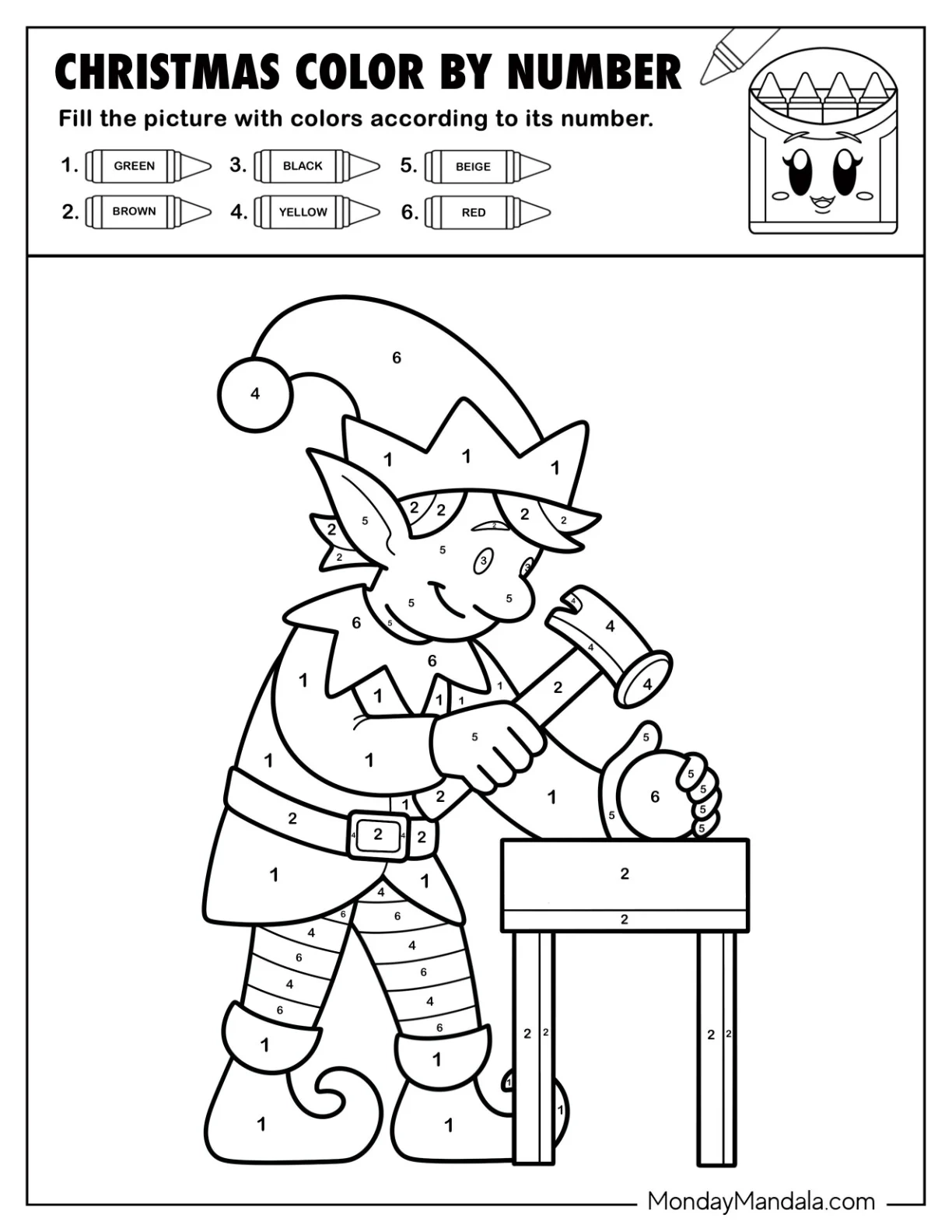 christmas color by number pages