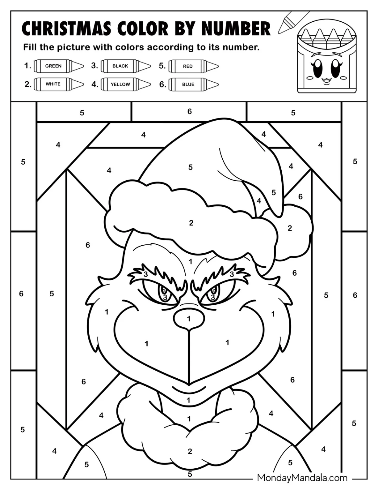 free printable christmas color by number