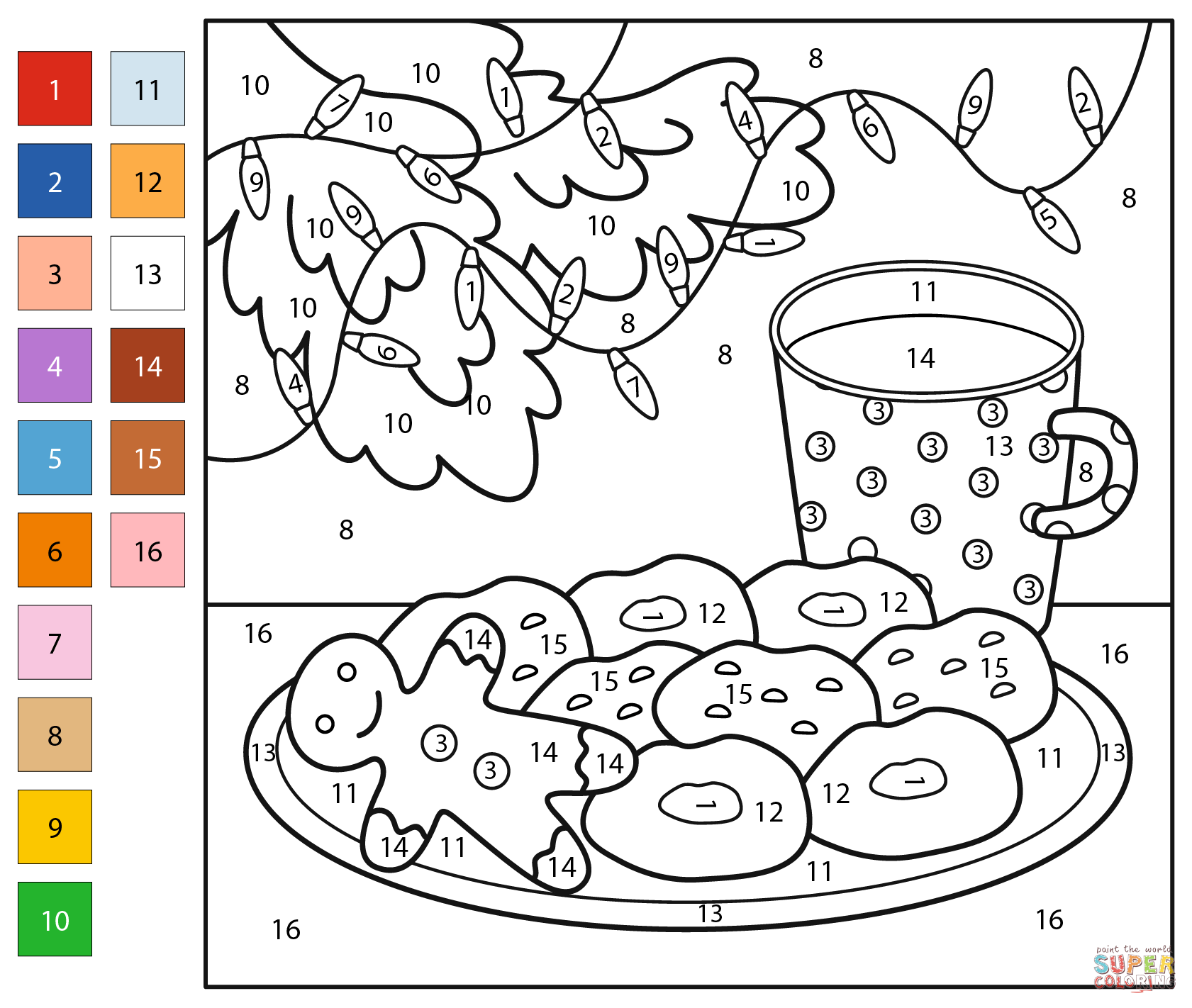Christmas Cookie Color By Number Coloring Page Free Printable
