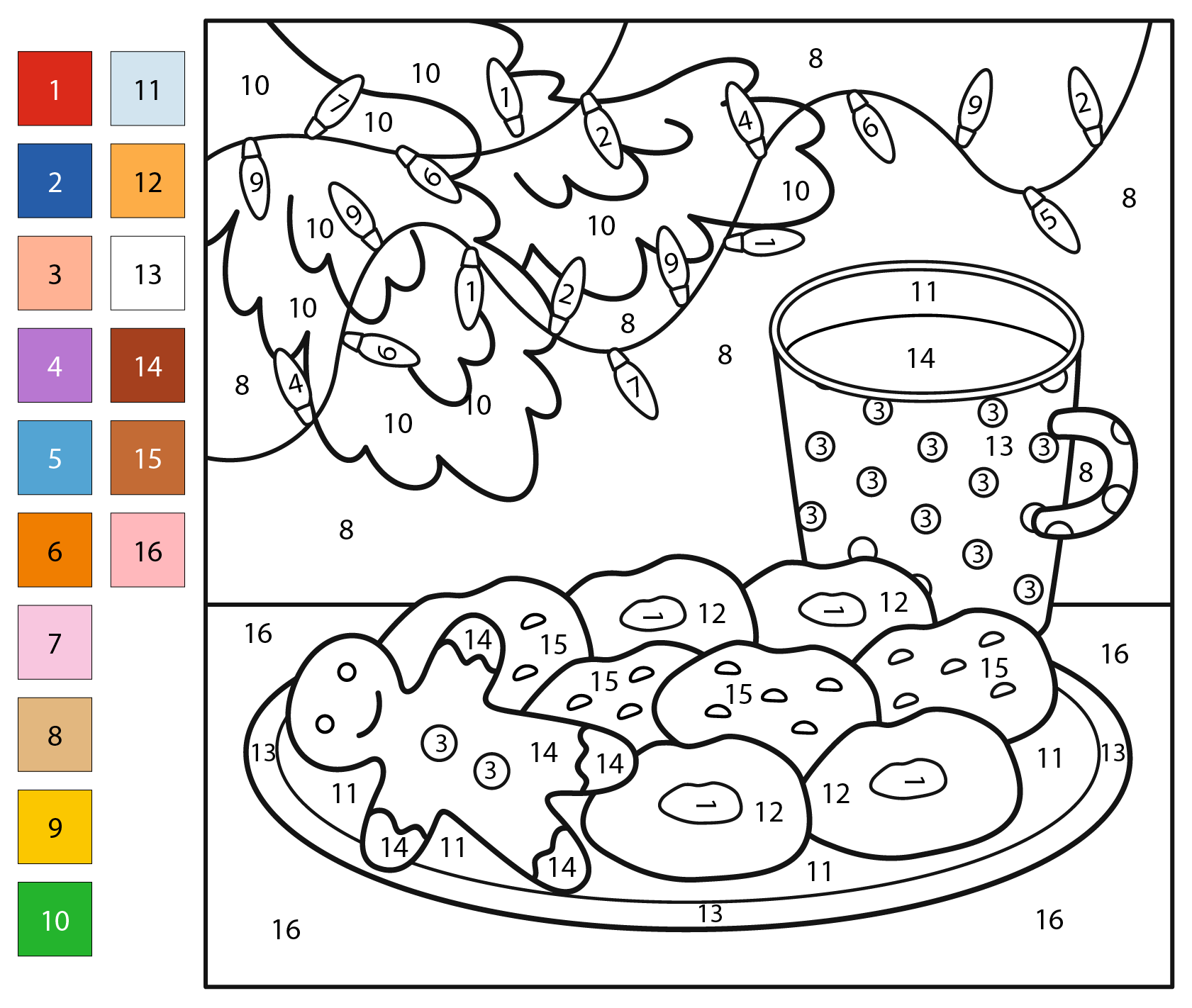 Christmas Cookie Color By Number Coloring Page Free Printable