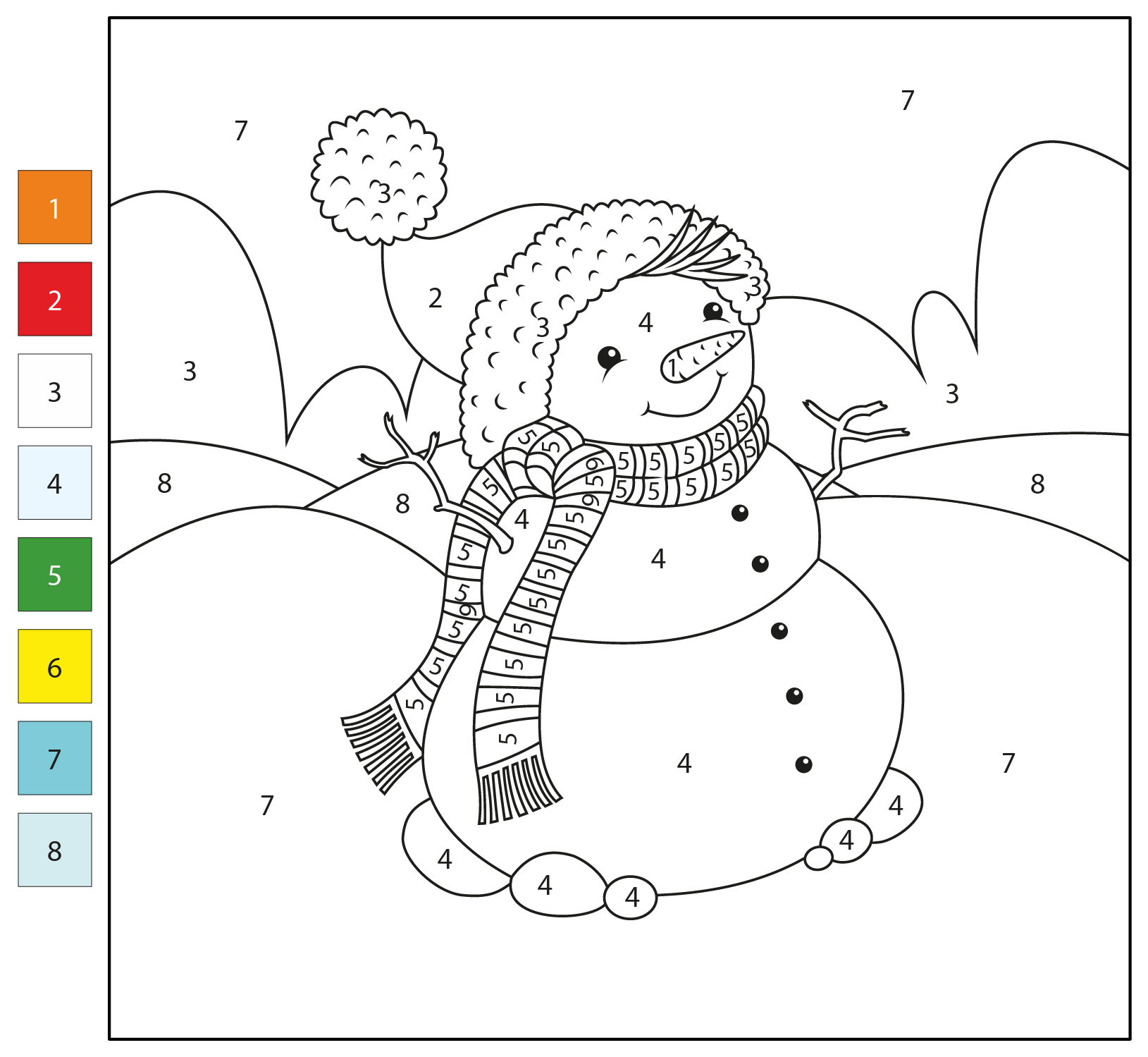 Christmas Snowman Color By Number Coloring Page Free Printable