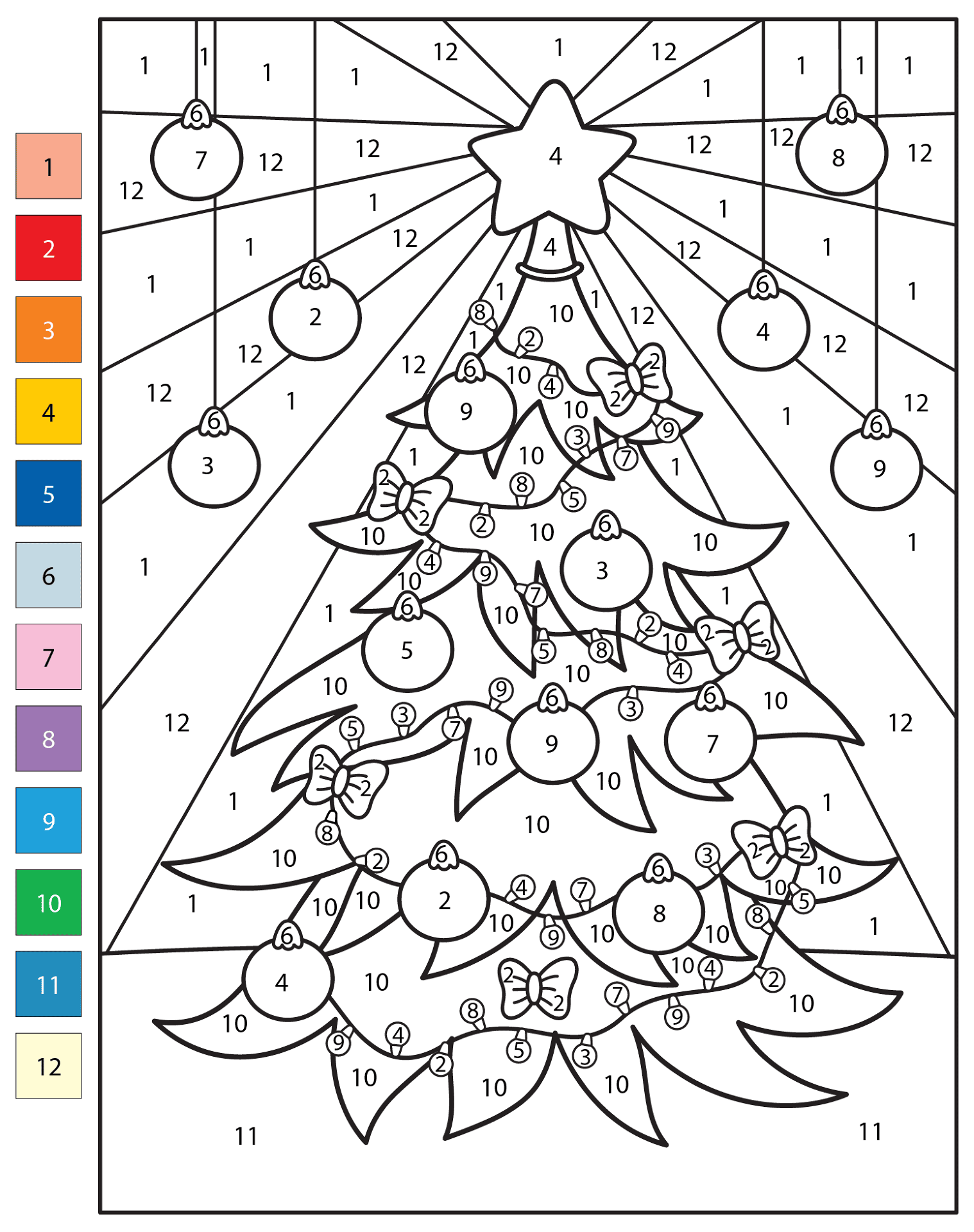 Christmas Tree Color By Number Coloring Page Free Printable
