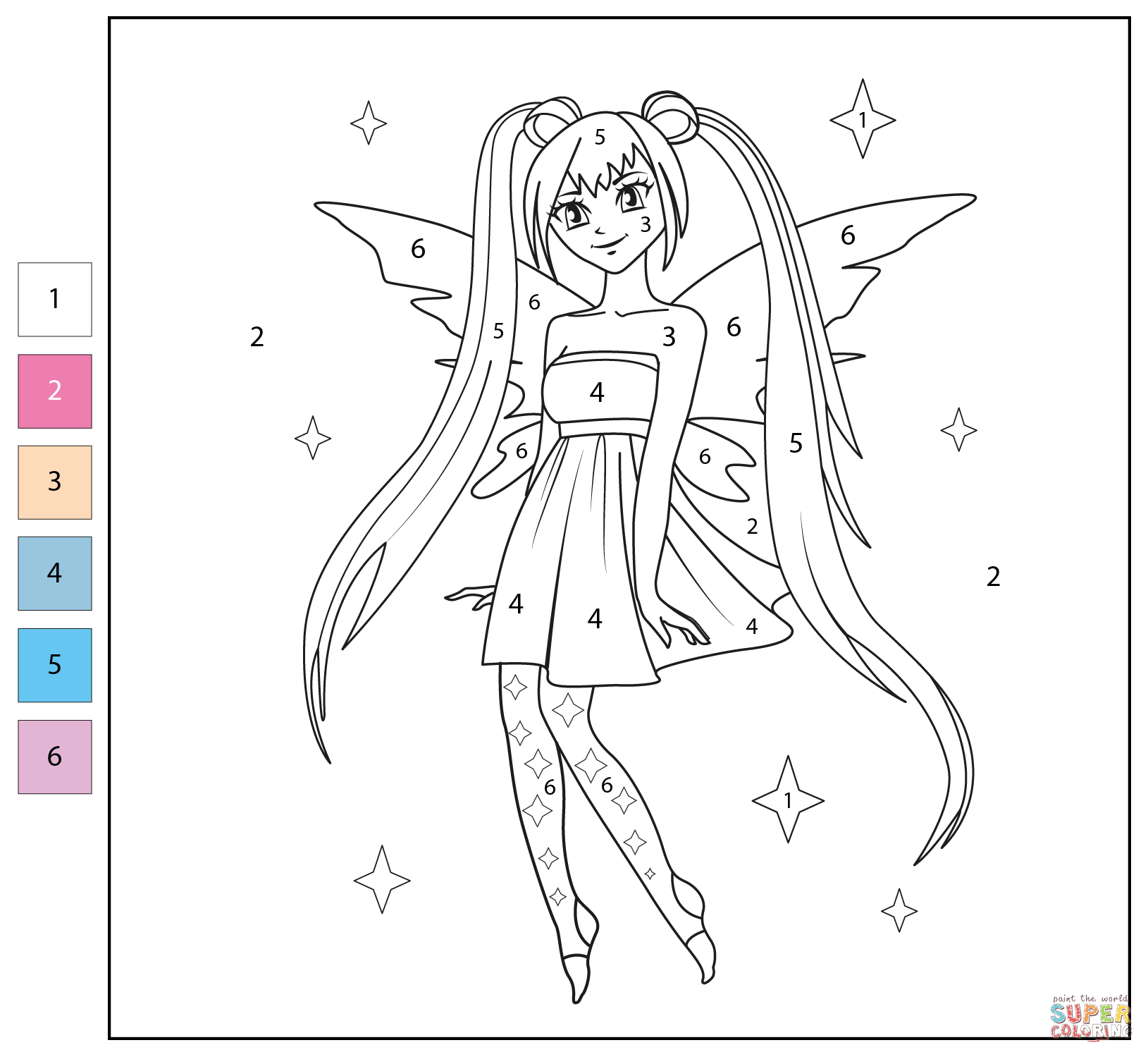 Color By Number Anime Fairy Coloring Page Free Printable
