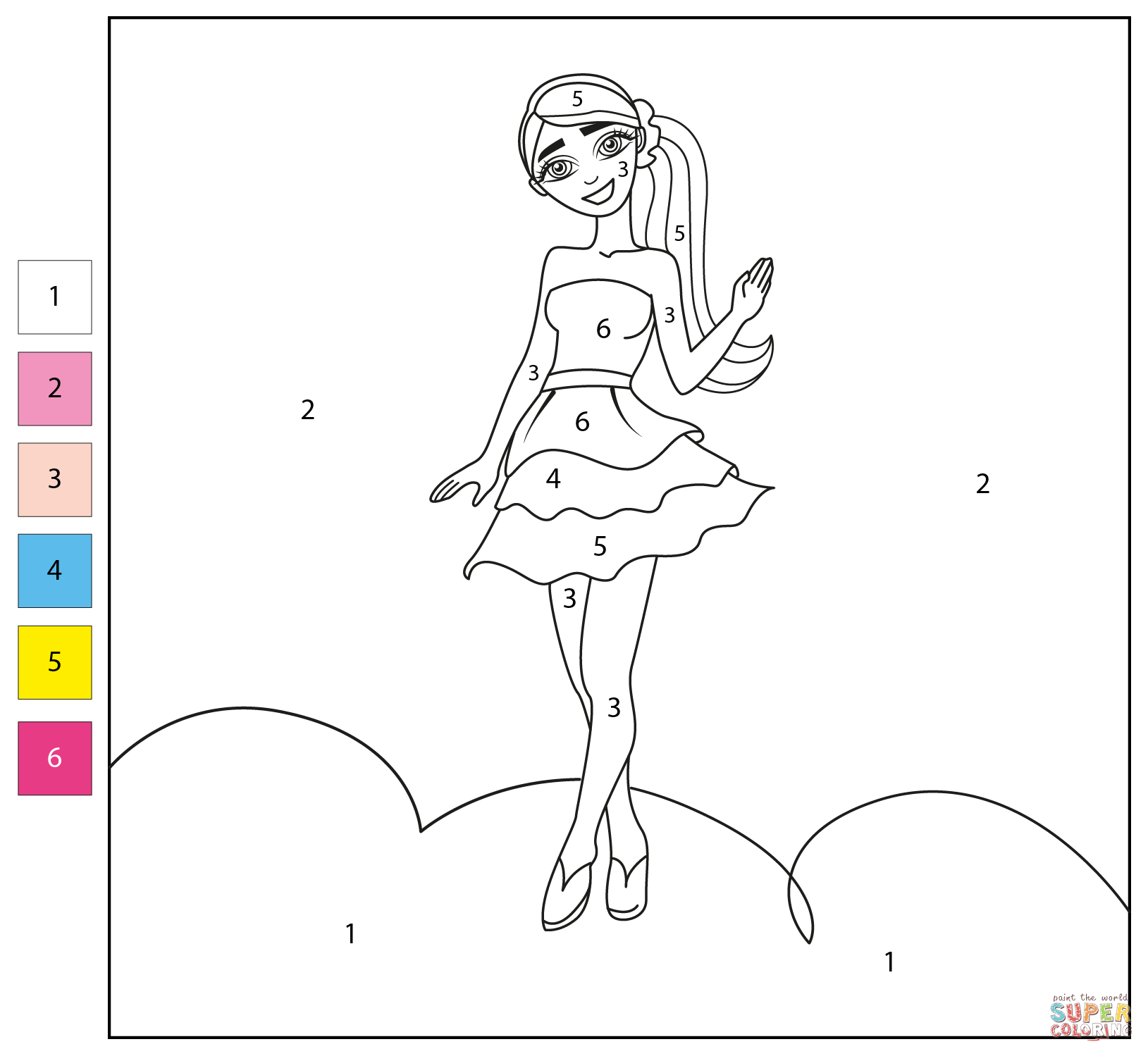Color By Number Barbie Coloring Page Free Printable