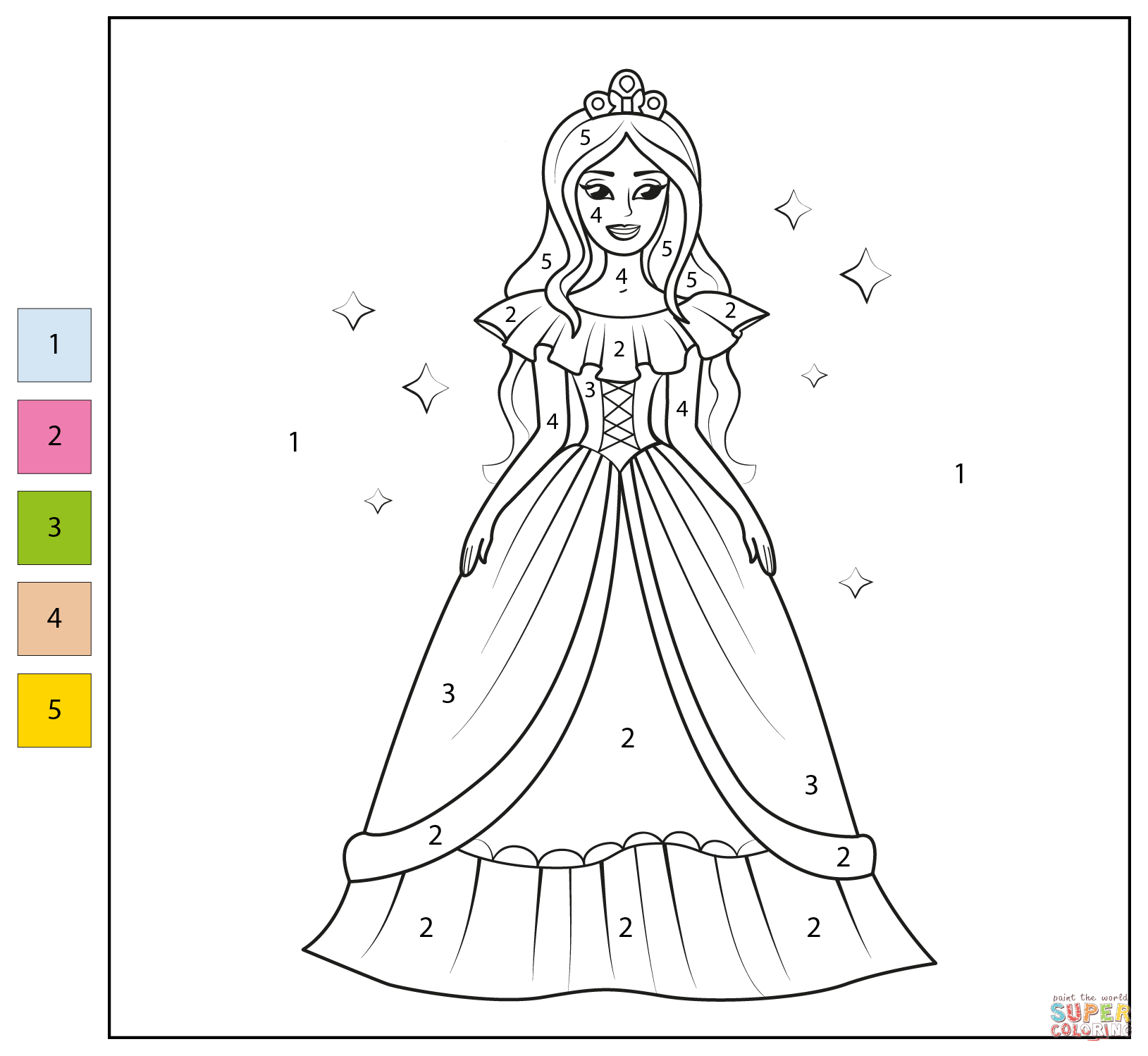 Color By Number Barbie Princess Coloring Page Free Printable