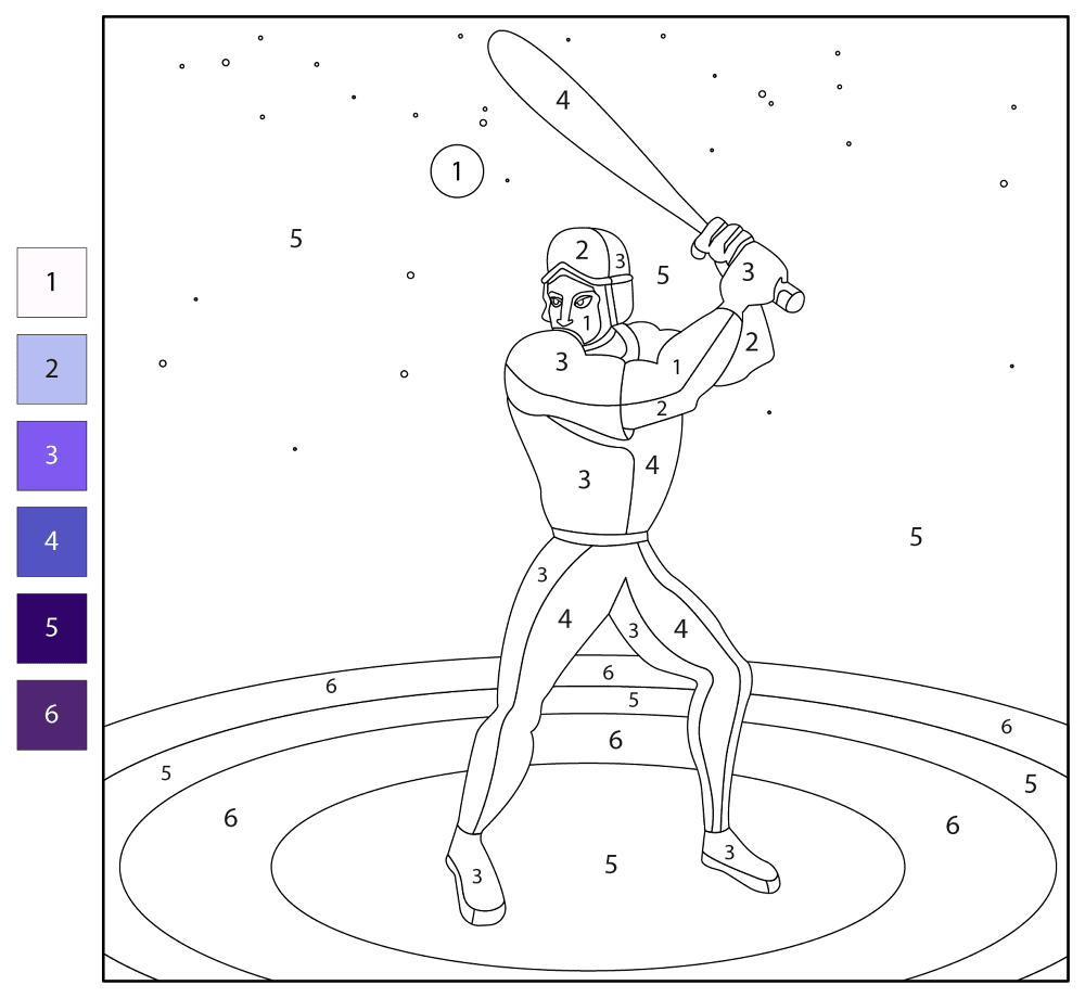 Color By Number Baseball Coloring Page Free Printable