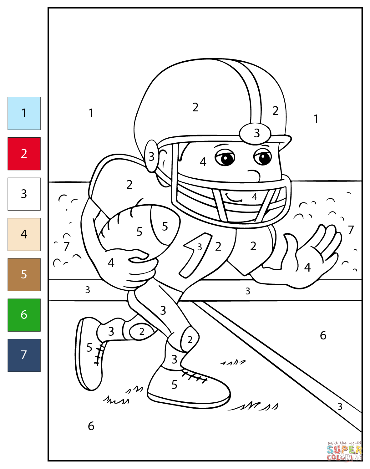 Color By Number Cartoon Football Player Coloring Page Free Printable