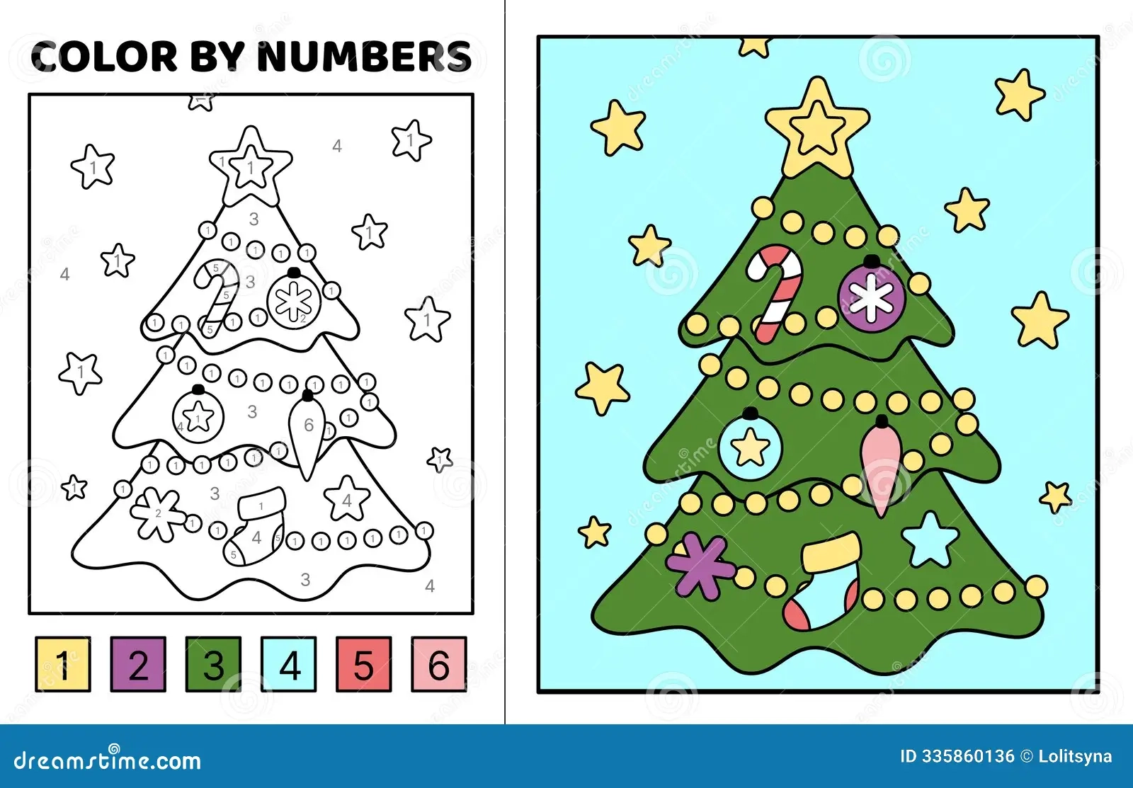 Color By Number Christmas Tree Coloring Page Game For Kids Cartoon Vector Stock Vector Illustration Of Clever Brain 335860136