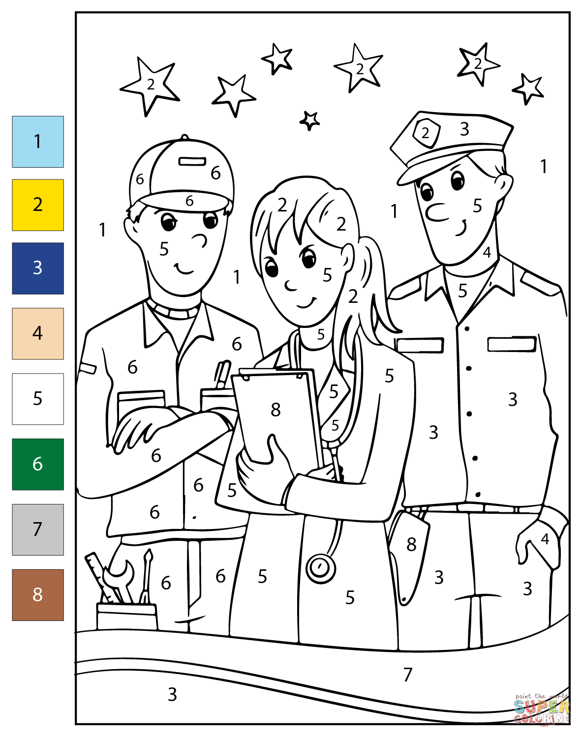 Color By Number Community Helpers Coloring Page Free Printable Color By Number Community Helpers Coloring Page Free Printable