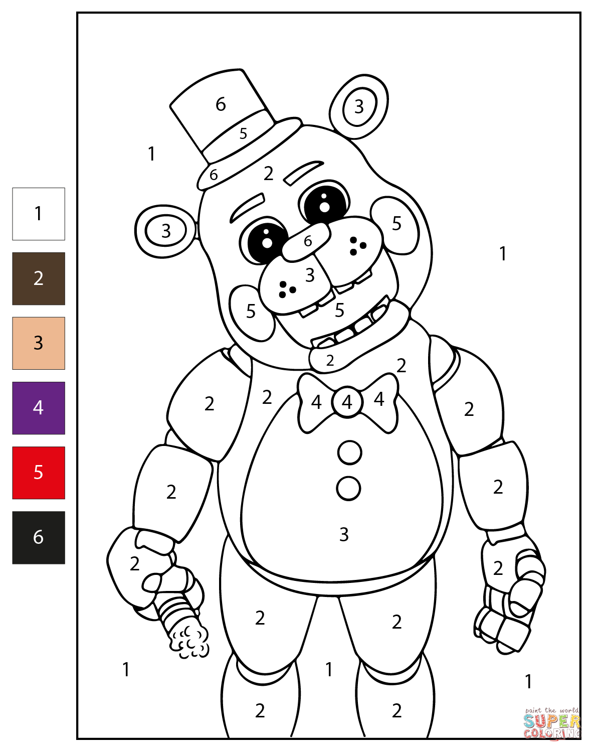 Color By Number Cute Five Nights At Freddy S Coloring Page Free Printable