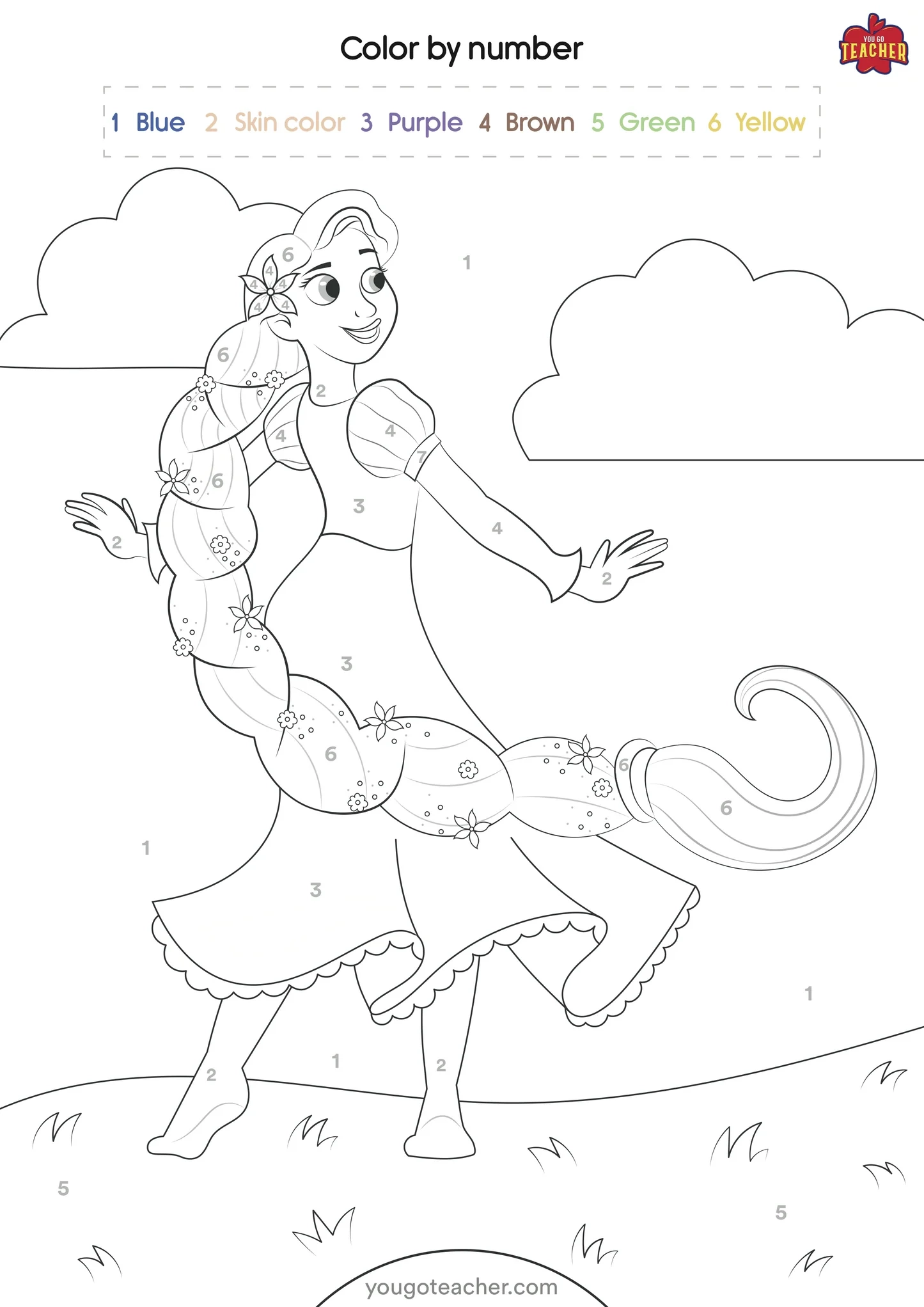 Color By Number Disney Princesses Printable Number Coloring Worksheets