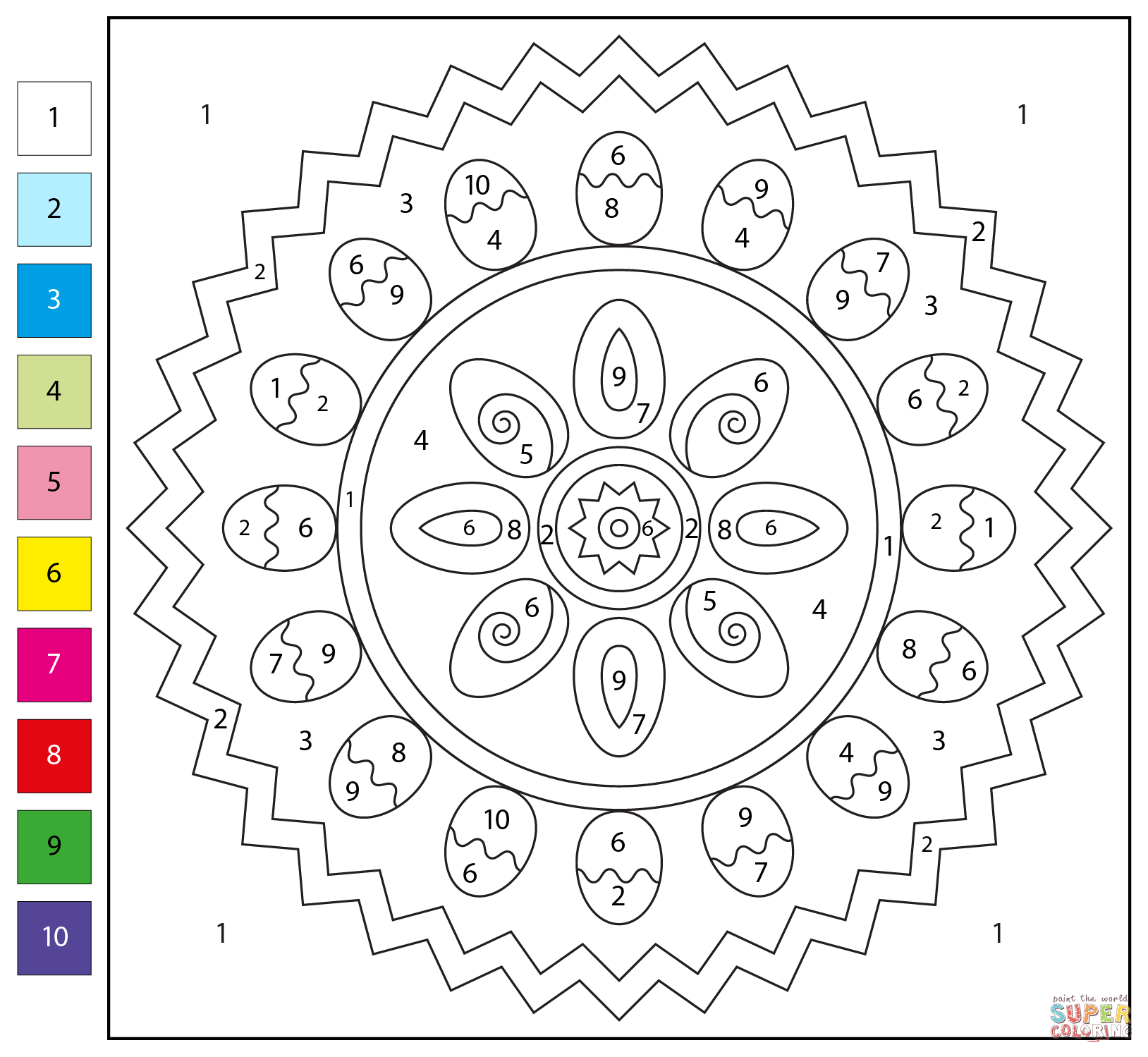 Color By Number Easter Mandala Coloring Page Free Printable