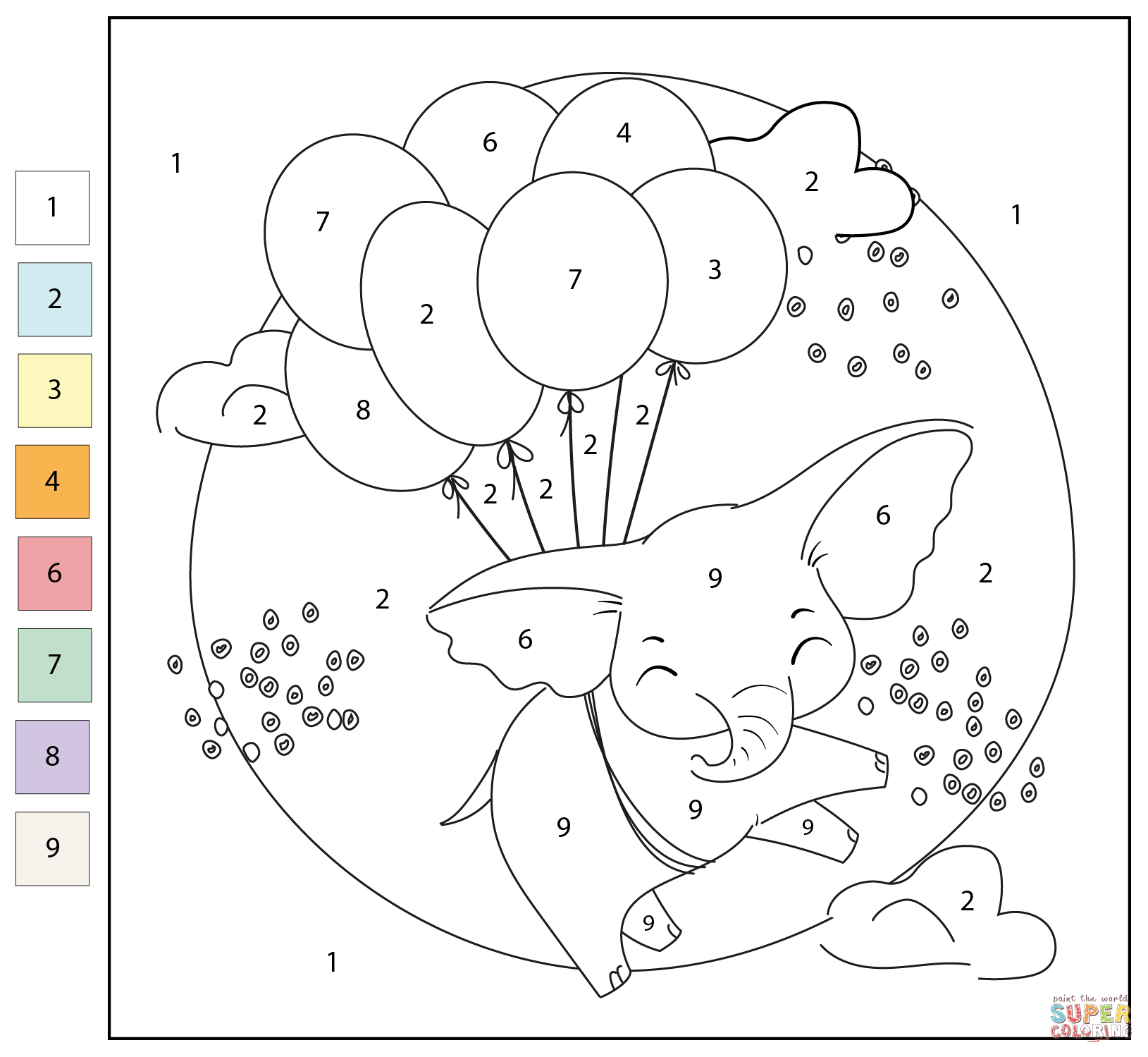 Color By Number Elephant s Birthday Coloring Page Free Printable