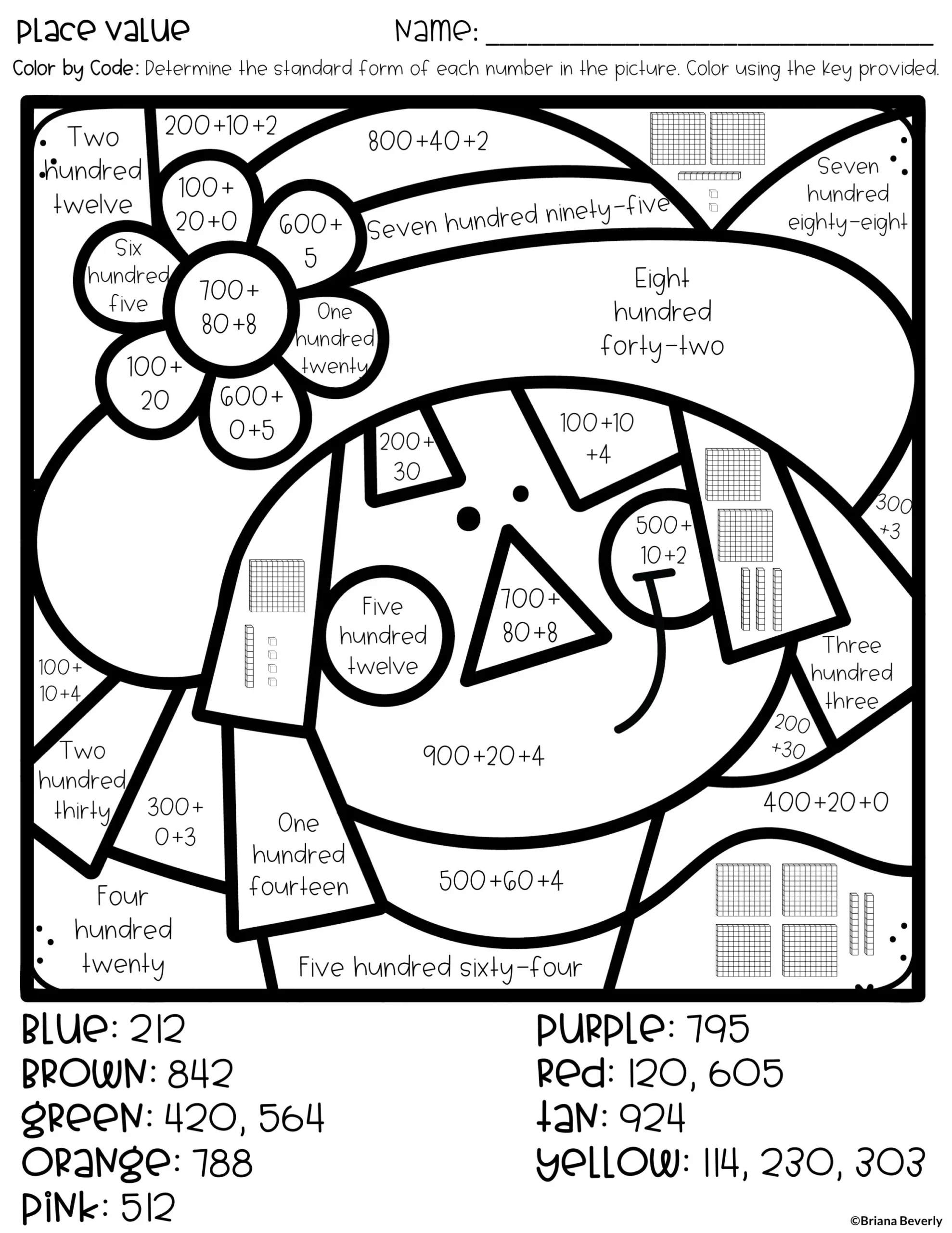 Color By Number Fall Place Value Worksheets Teaching With Briana Beverly