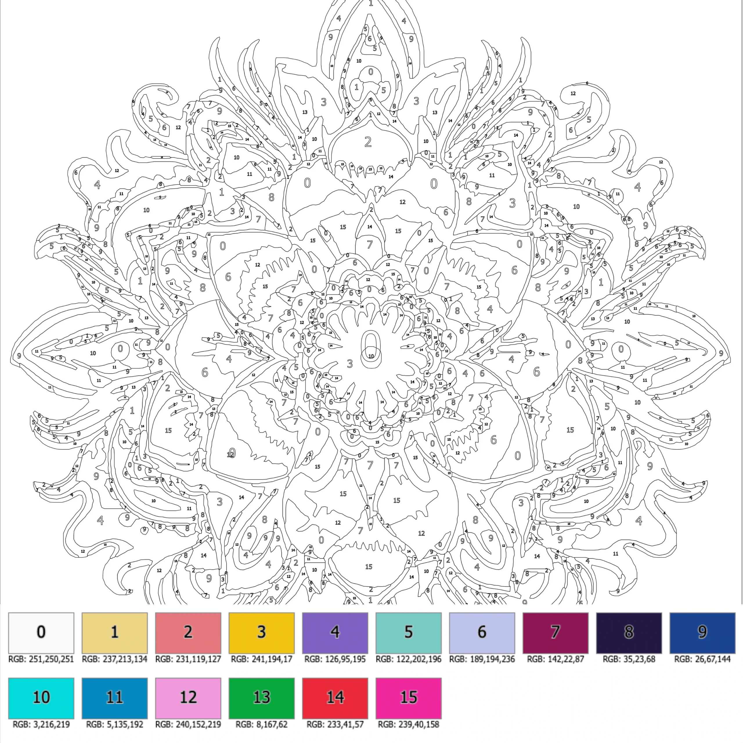 Color By Number For Adult Mandala Flower Paint By Number Printable coloring Pages Digital Download advanced Intricate Detailed Book 255 Etsy